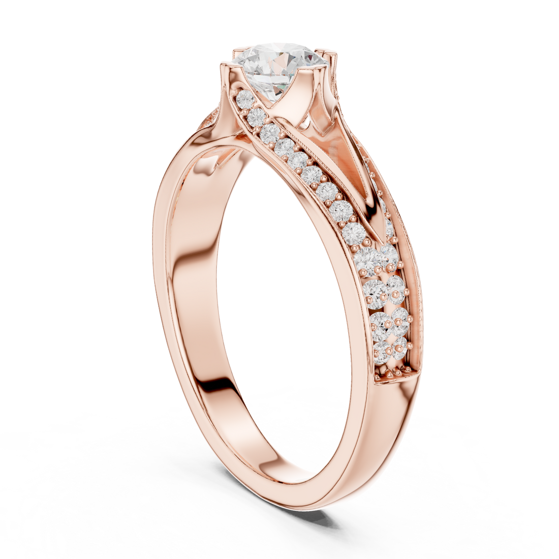 Luxury Round Cut Diamond Ring with Split Shank Pave Design
