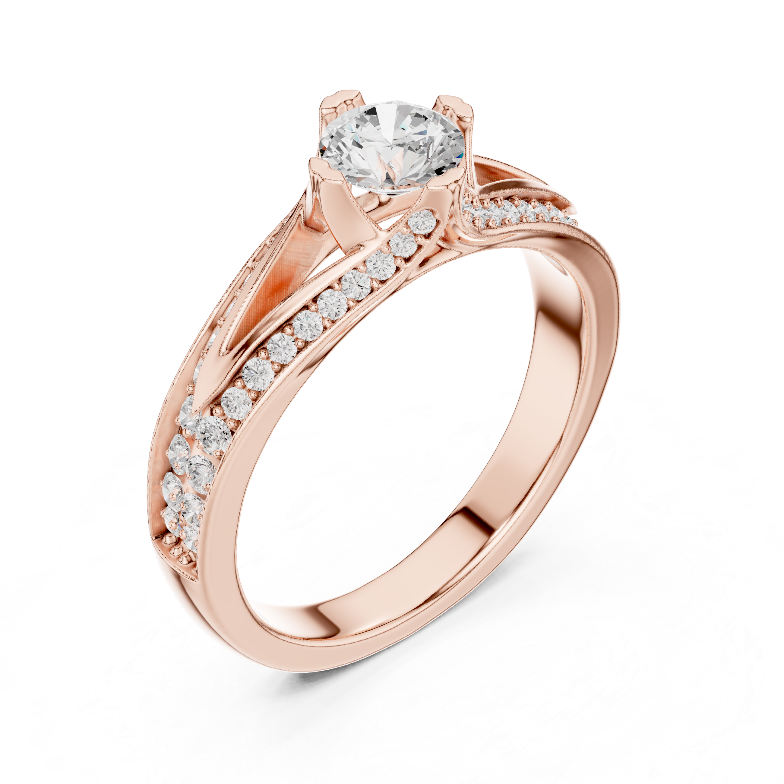 Luxury Round Cut Diamond Ring with Split Shank Pave Design