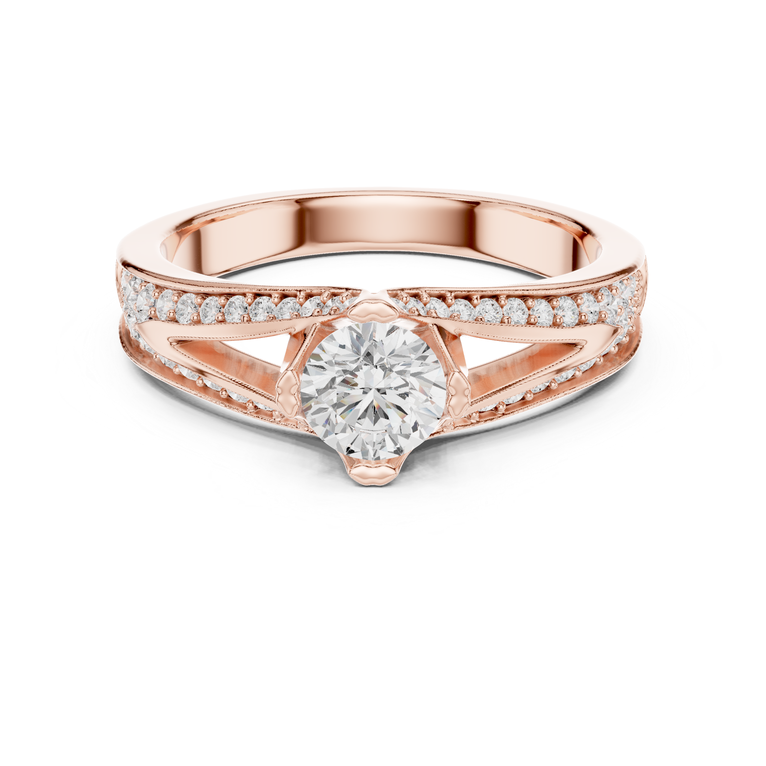 Luxury Round Cut Diamond Ring with Split Shank Pave Design