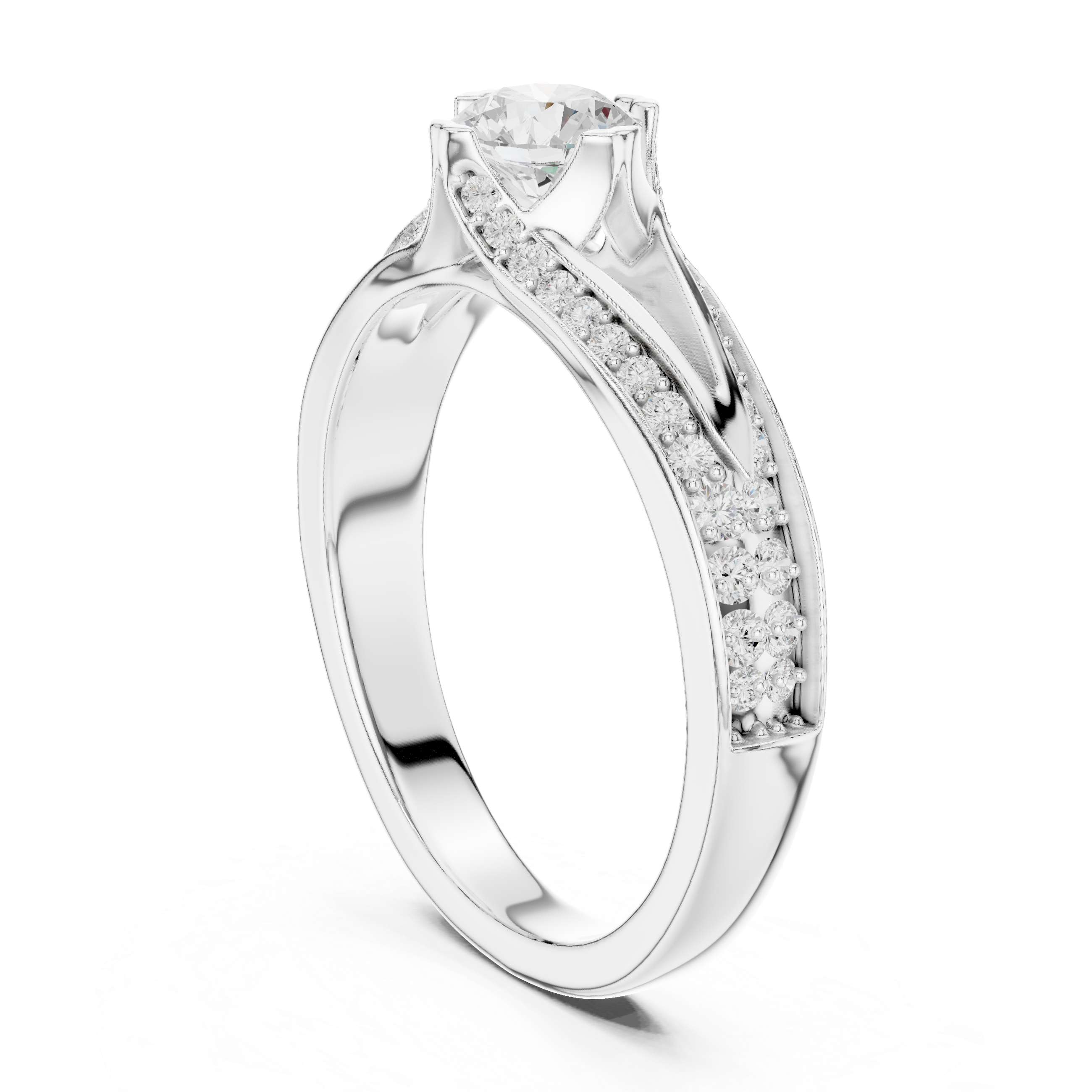 Luxury Round Cut Diamond Ring with Split Shank Pave Design