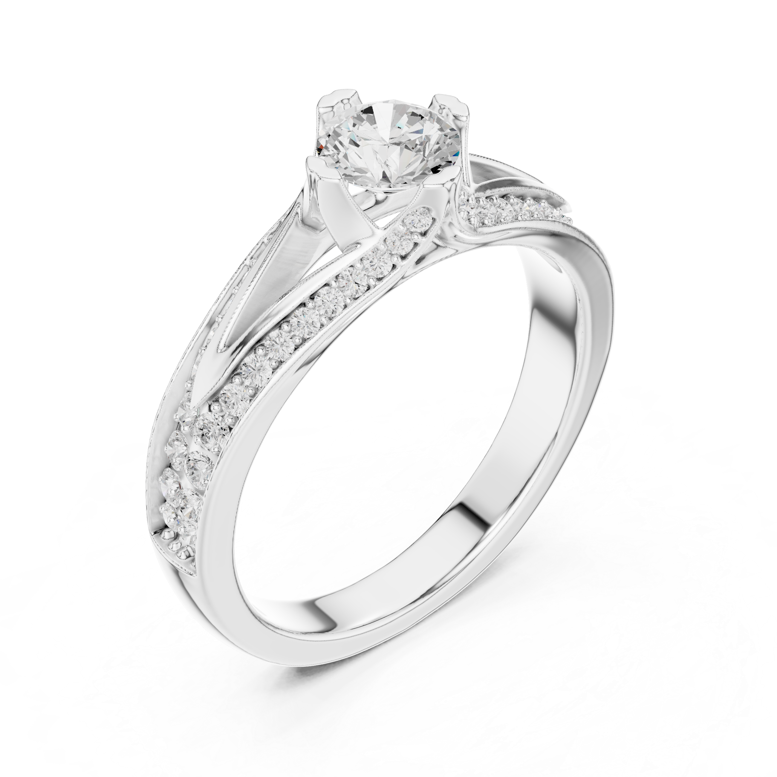 Luxury Round Cut Diamond Ring with Split Shank Pave Design