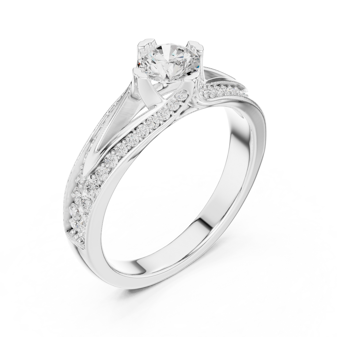 Luxury Round Cut Diamond Ring with Split Shank Pave Design