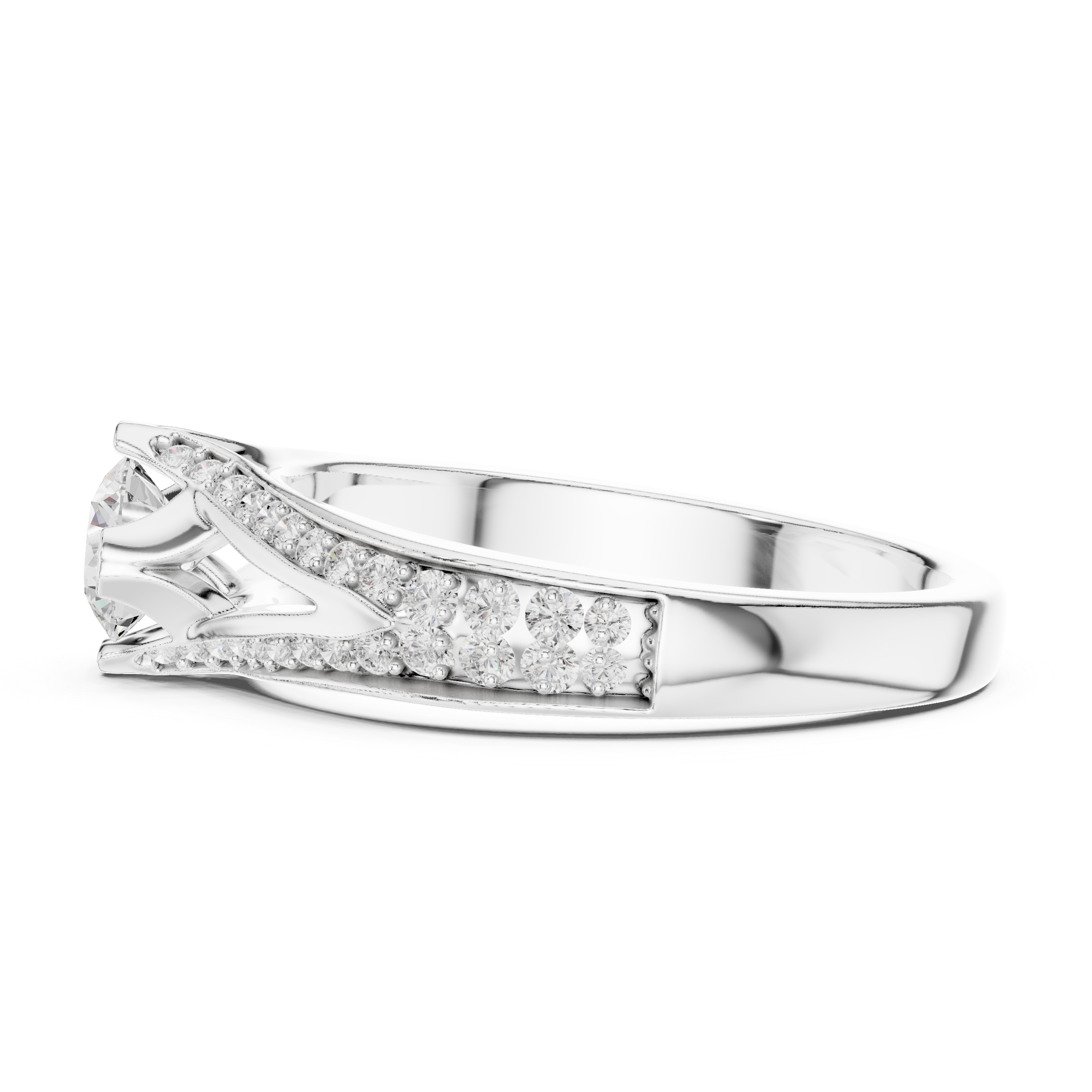 Luxury Round Cut Diamond Ring with Split Shank Pave Design