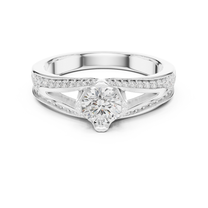 Luxury Round Cut Diamond Ring with Split Shank Pave Design