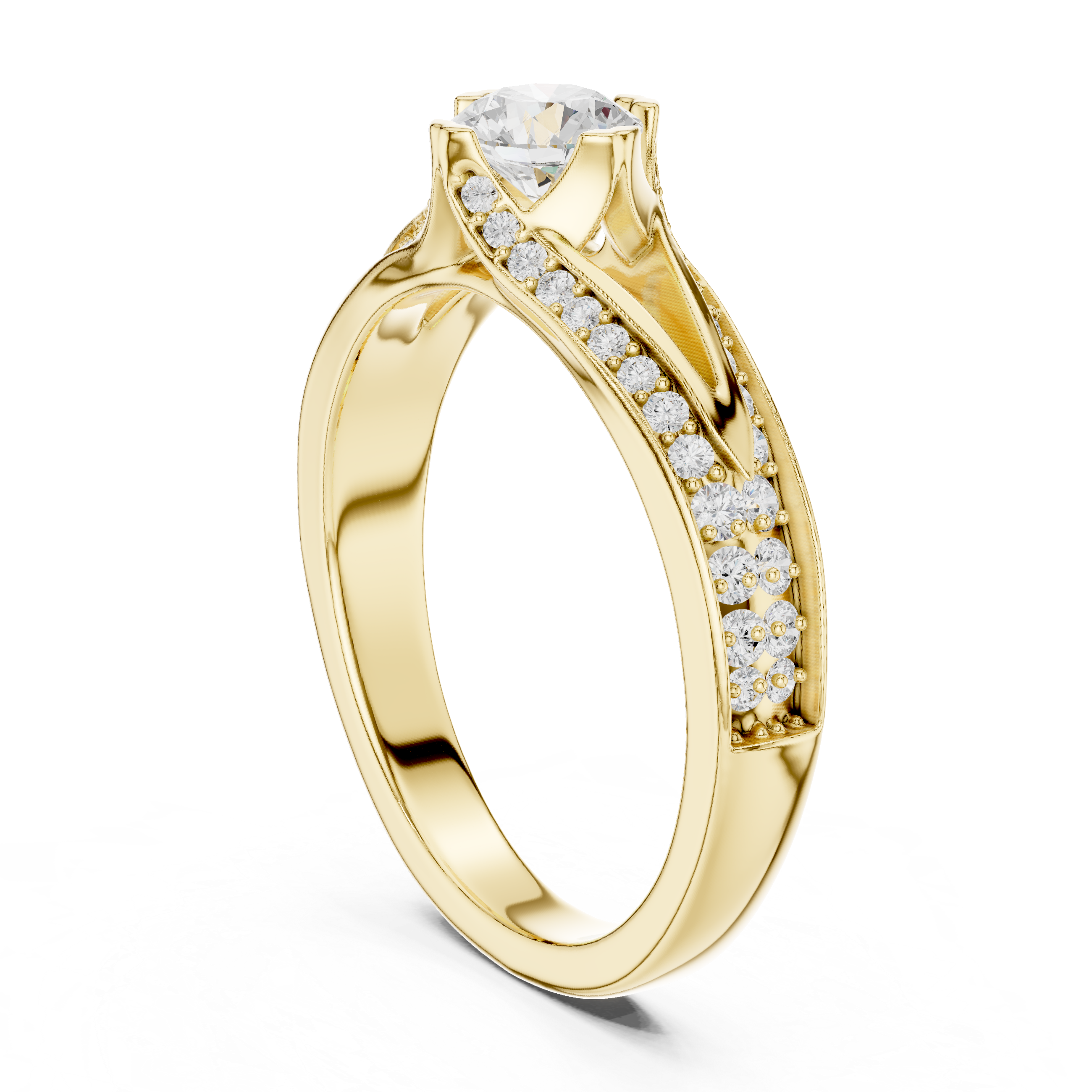 Luxury Round Cut Diamond Ring with Split Shank Pave Design