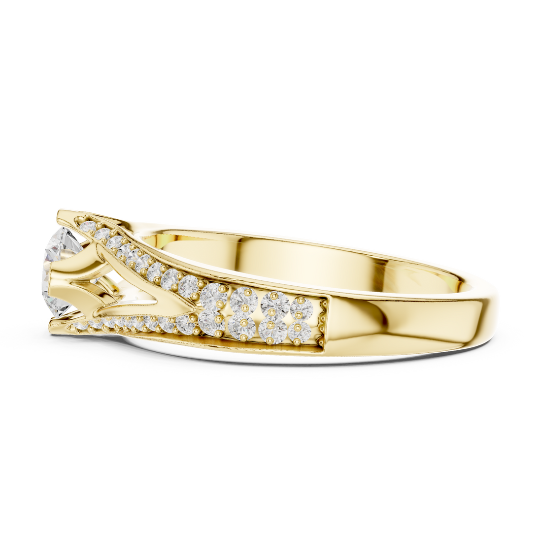 Luxury Round Cut Diamond Ring with Split Shank Pave Design