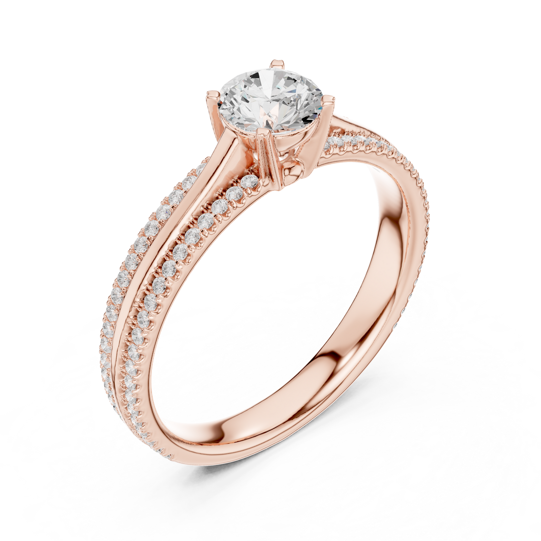 Delicate Round Diamond Ring with Micro Pave Shank