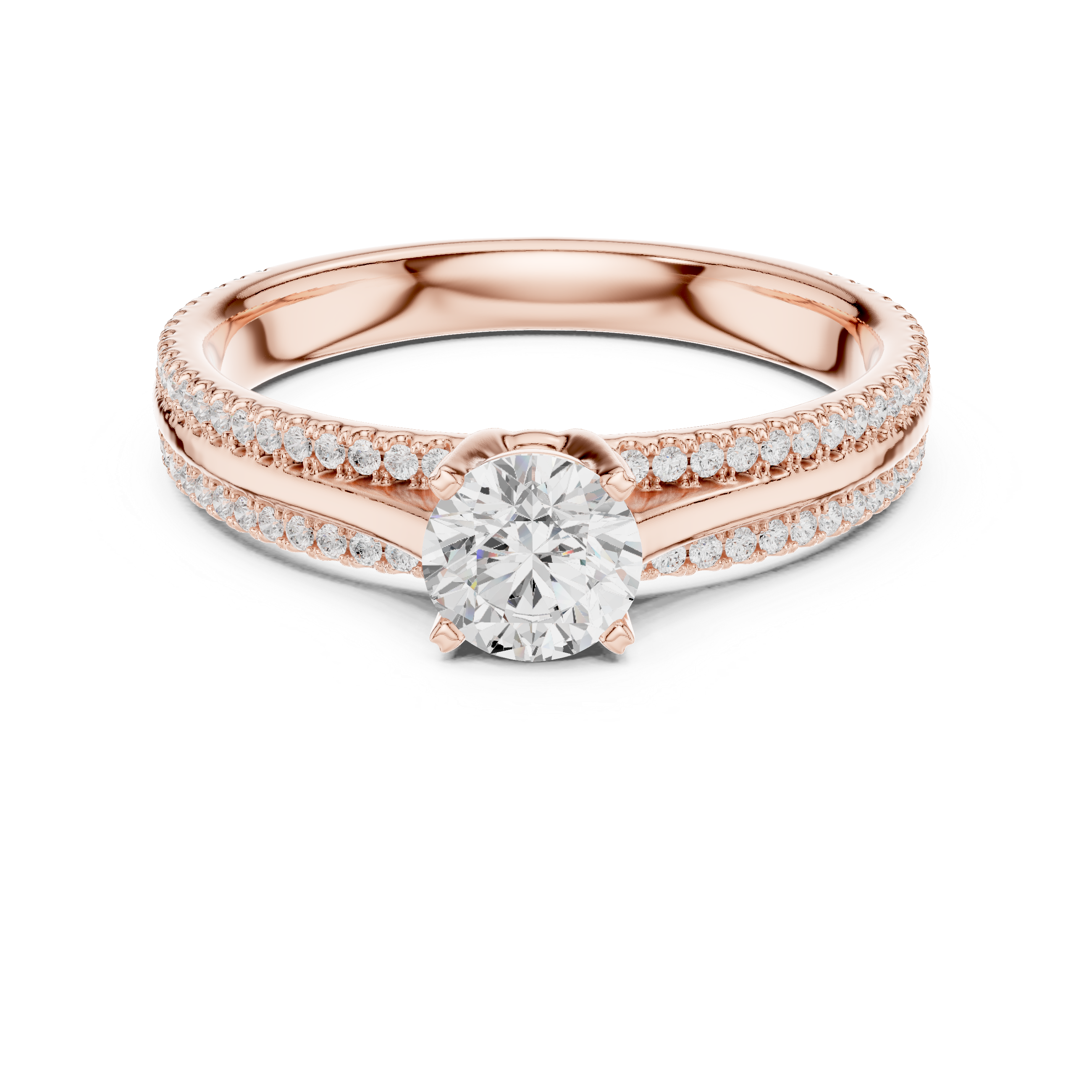 Delicate Round Diamond Ring with Micro Pave Shank
