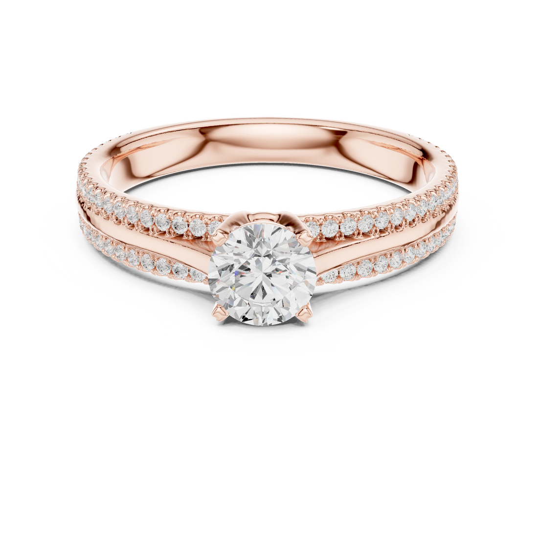 Delicate Round Diamond Ring with Micro Pave Shank