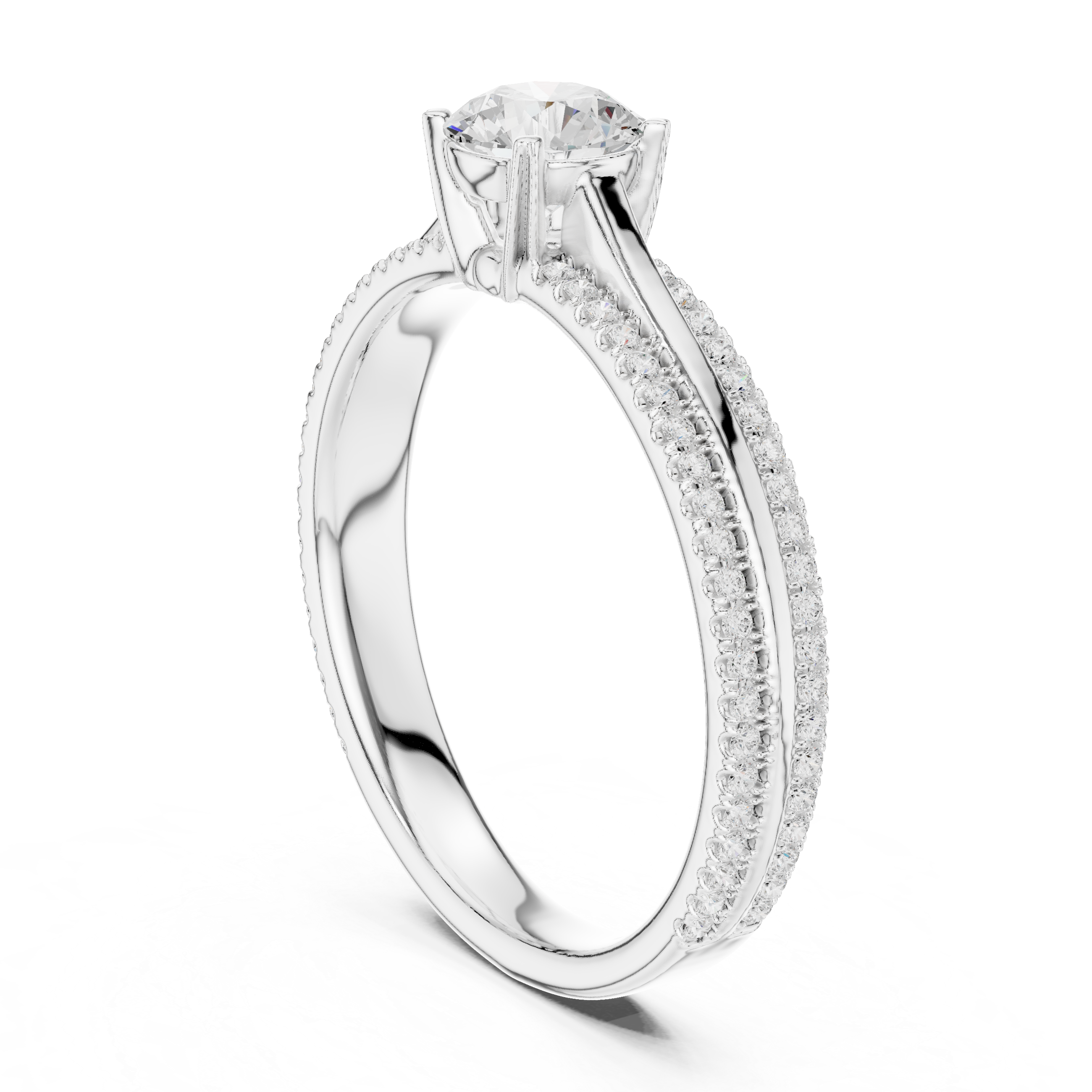 Delicate Round Diamond Ring with Micro Pave Shank