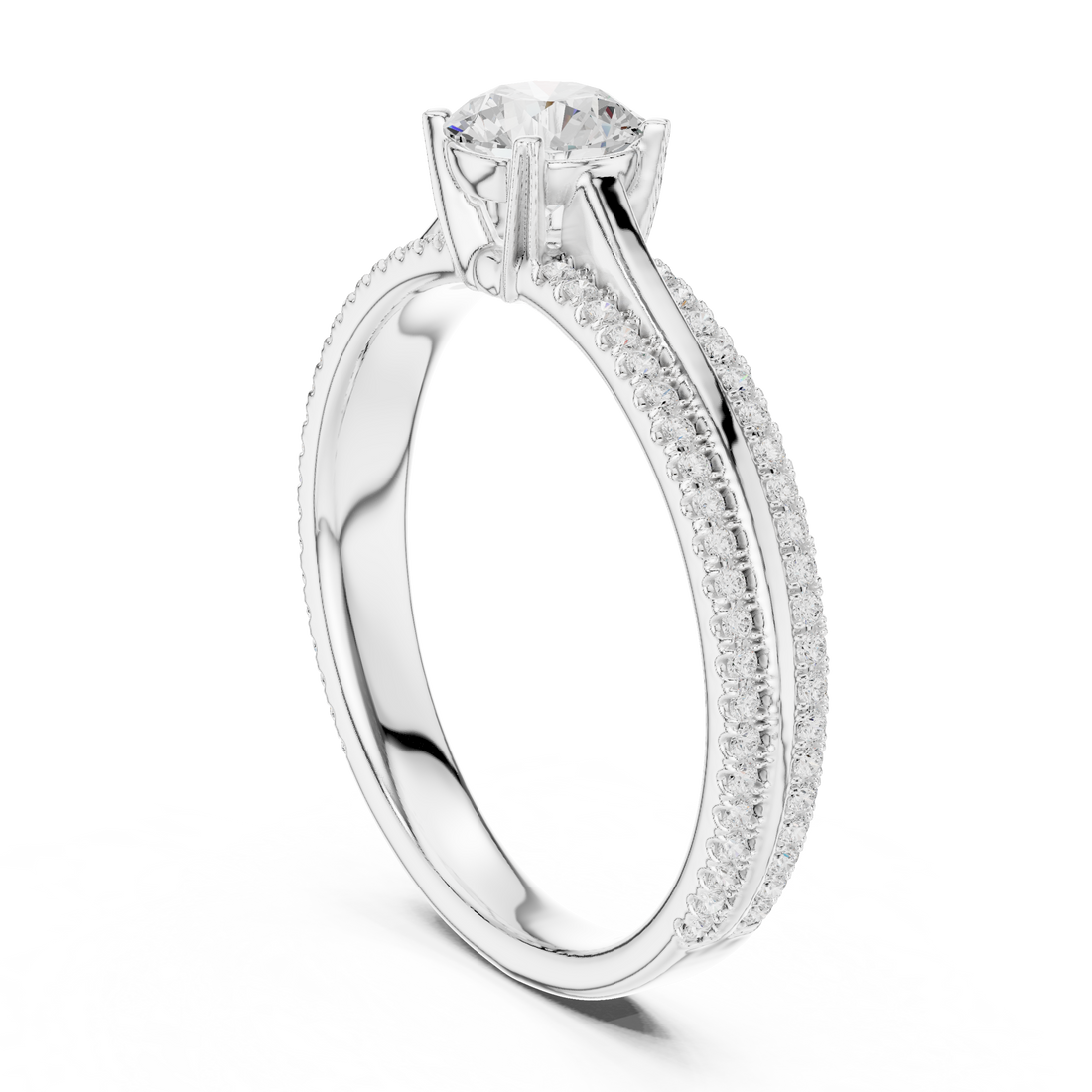 Delicate Round Diamond Ring with Micro Pave Shank