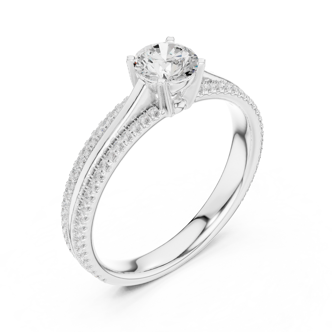 Delicate Round Diamond Ring with Micro Pave Shank