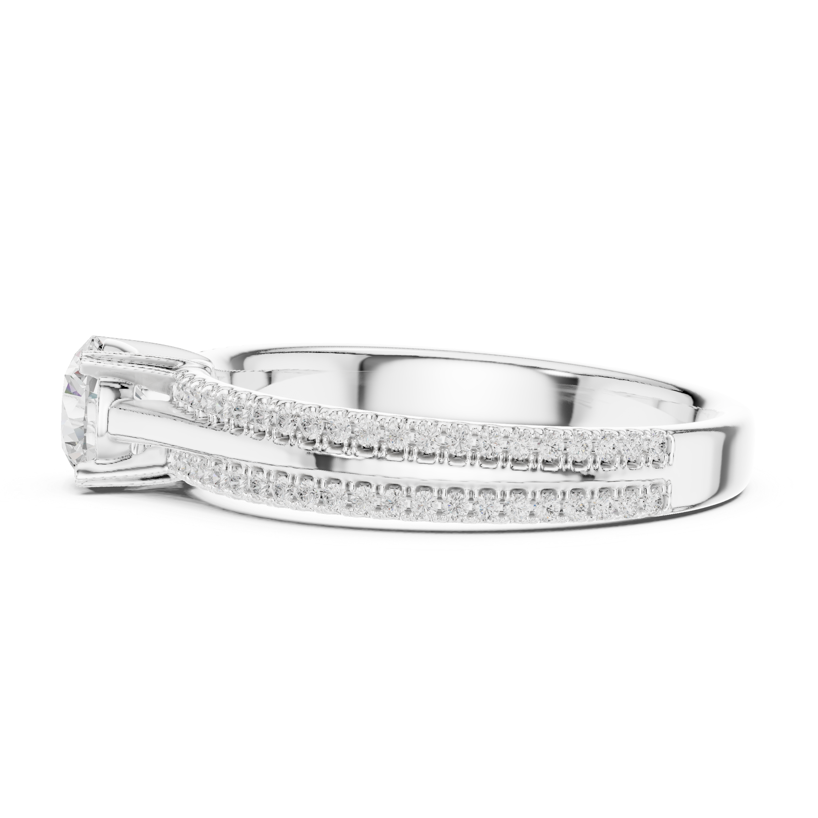 Delicate Round Diamond Ring with Micro Pave Shank
