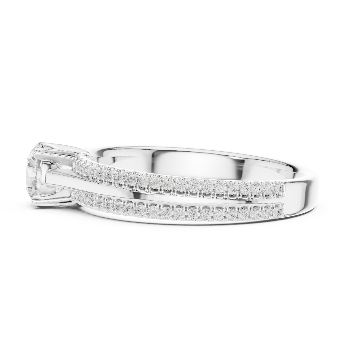 Delicate Round Diamond Ring with Micro Pave Shank