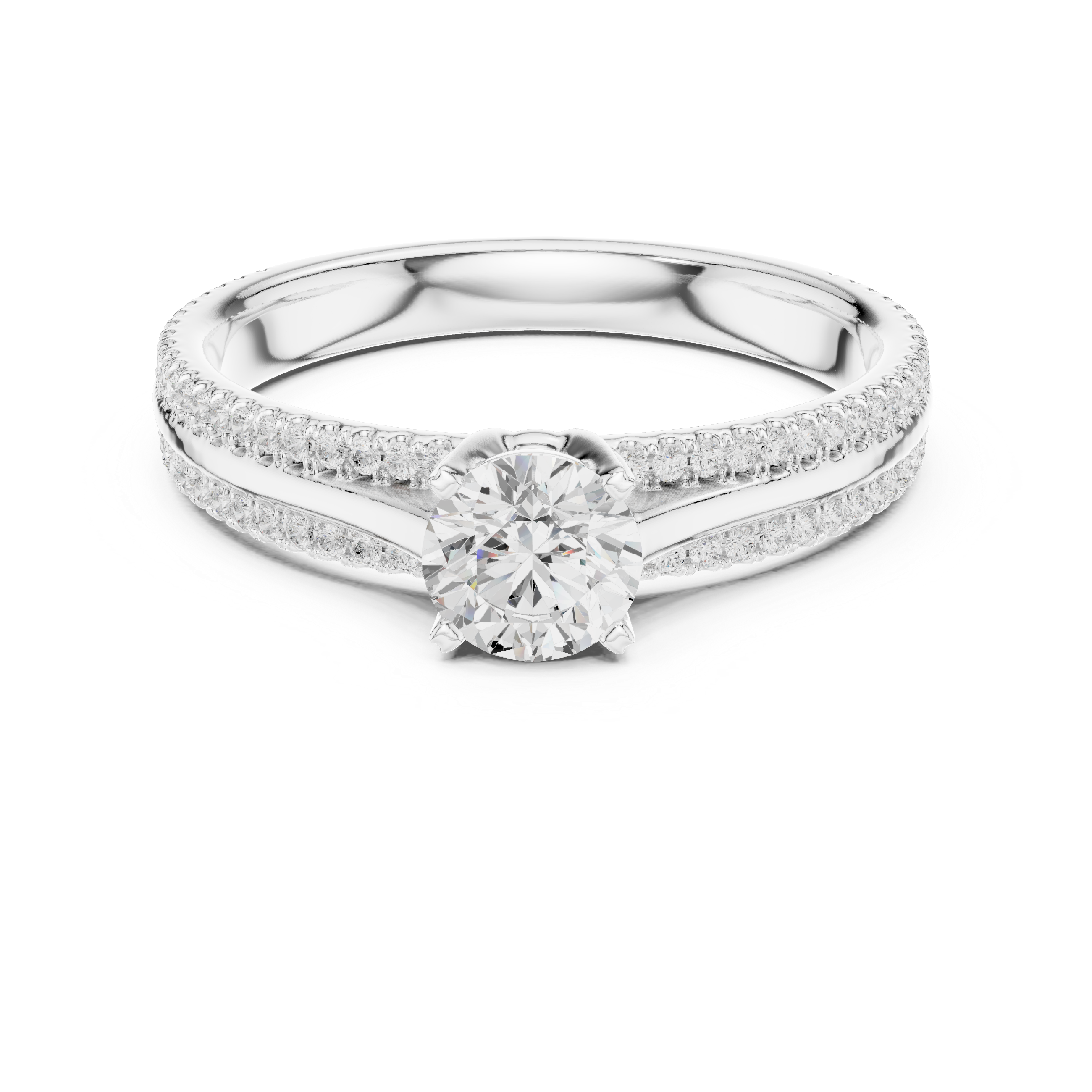 Delicate Round Diamond Ring with Micro Pave Shank