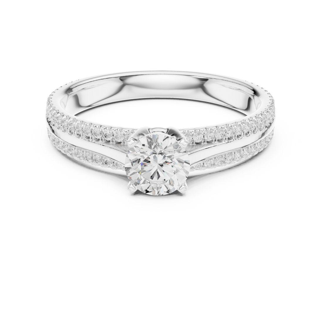 Delicate Round Diamond Ring with Micro Pave Shank