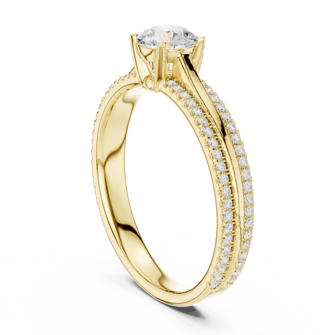 Delicate Round Diamond Ring with Micro Pave Shank