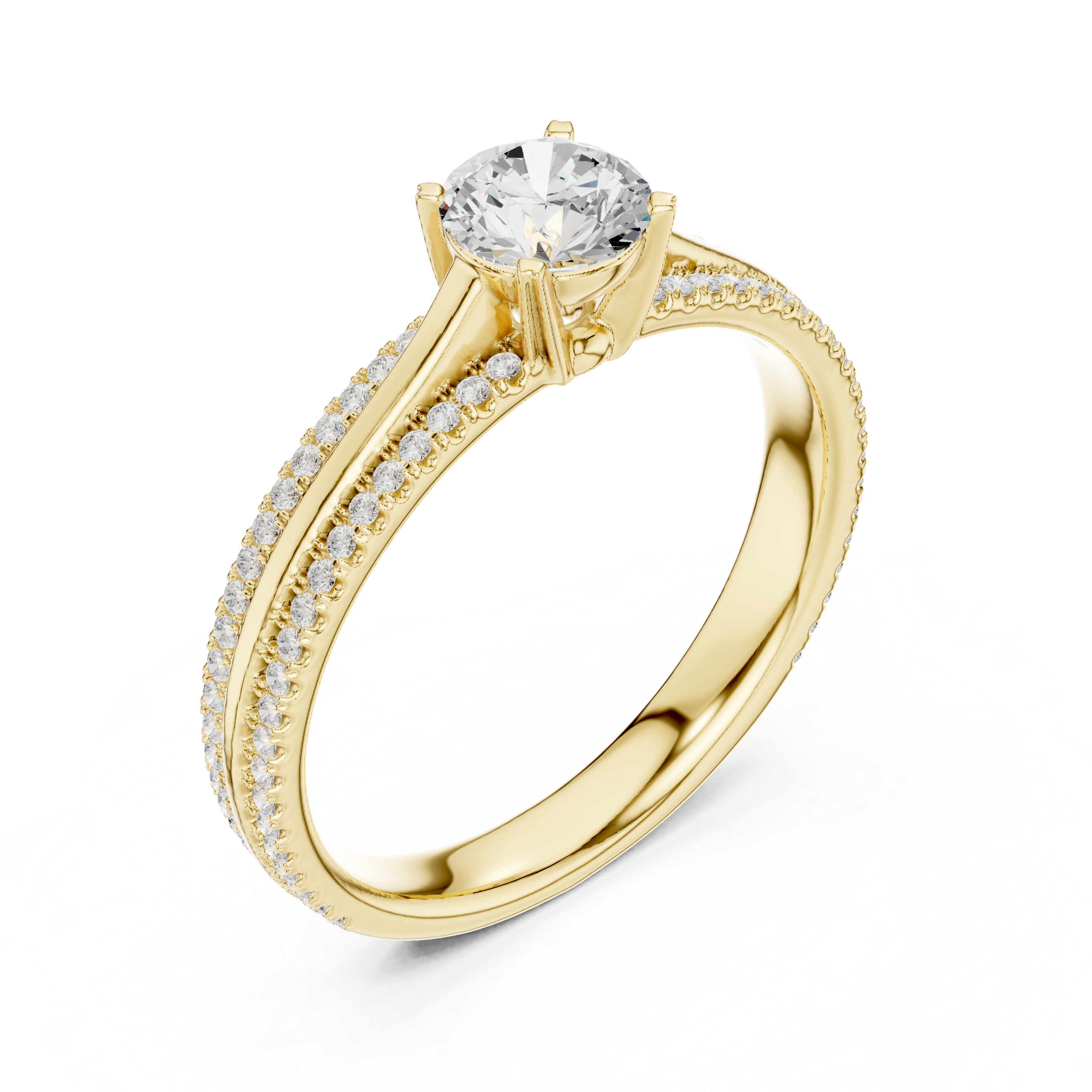 Delicate Round Diamond Ring with Micro Pave Shank
