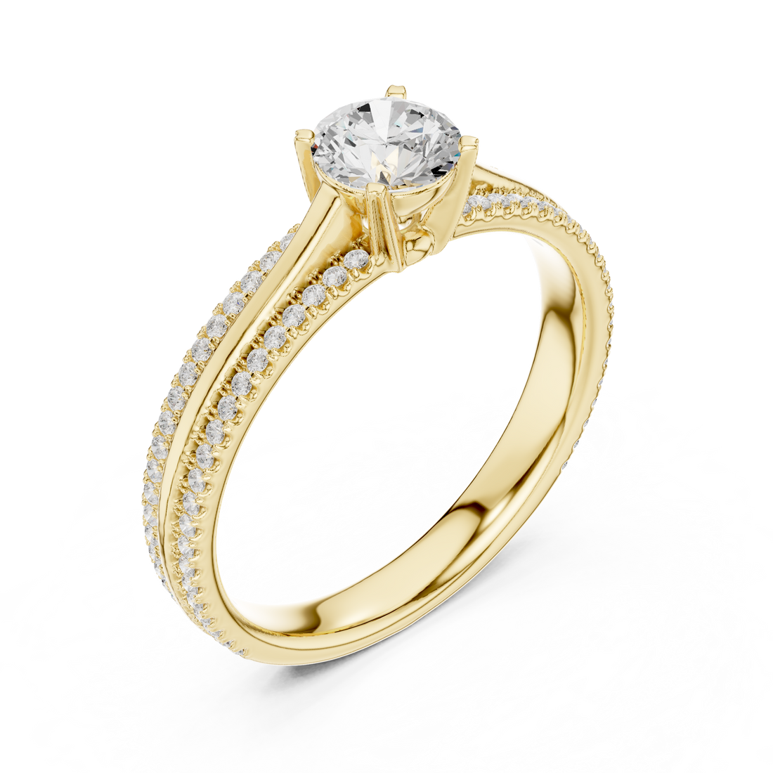 Delicate Round Diamond Ring with Micro Pave Shank
