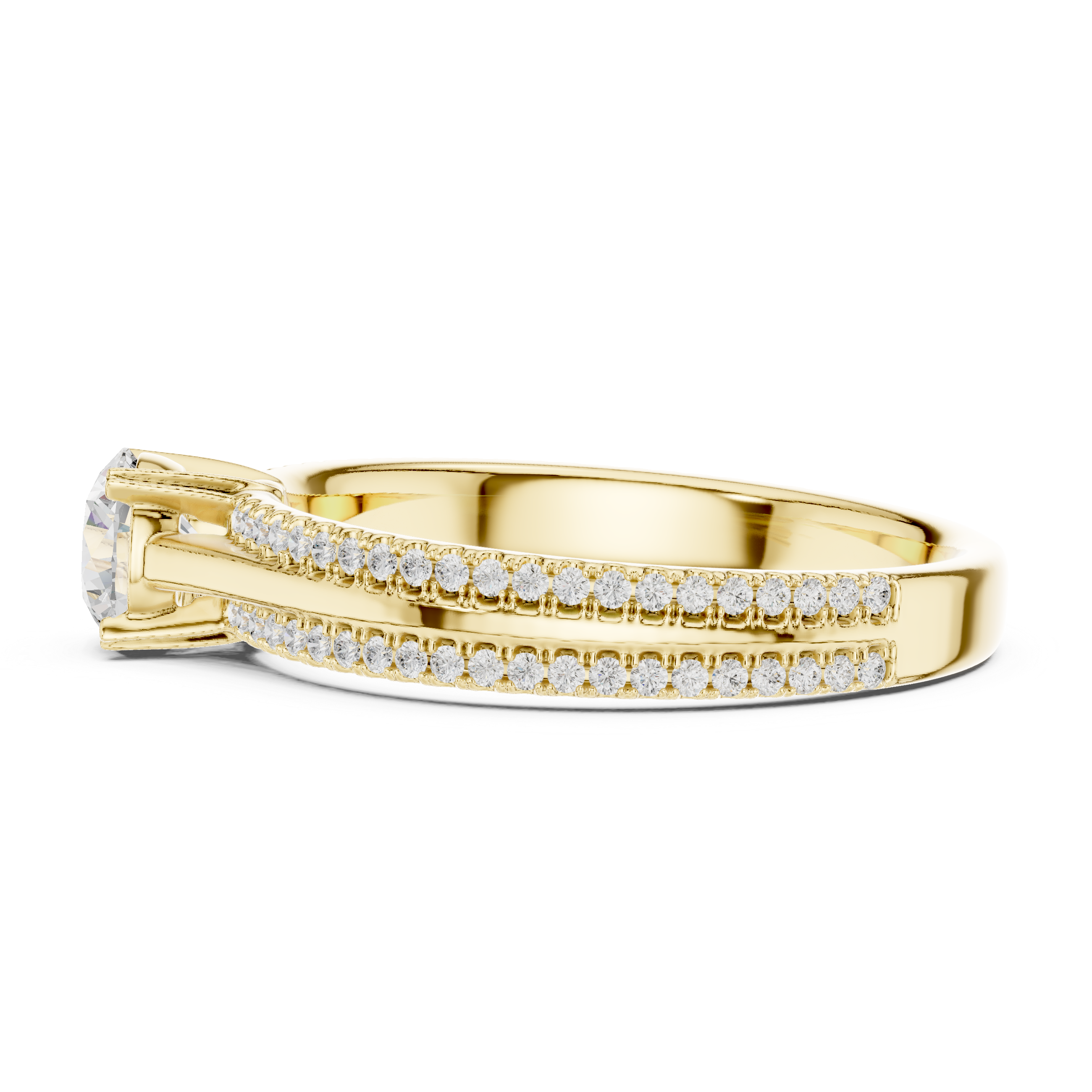 Delicate Round Diamond Ring with Micro Pave Shank