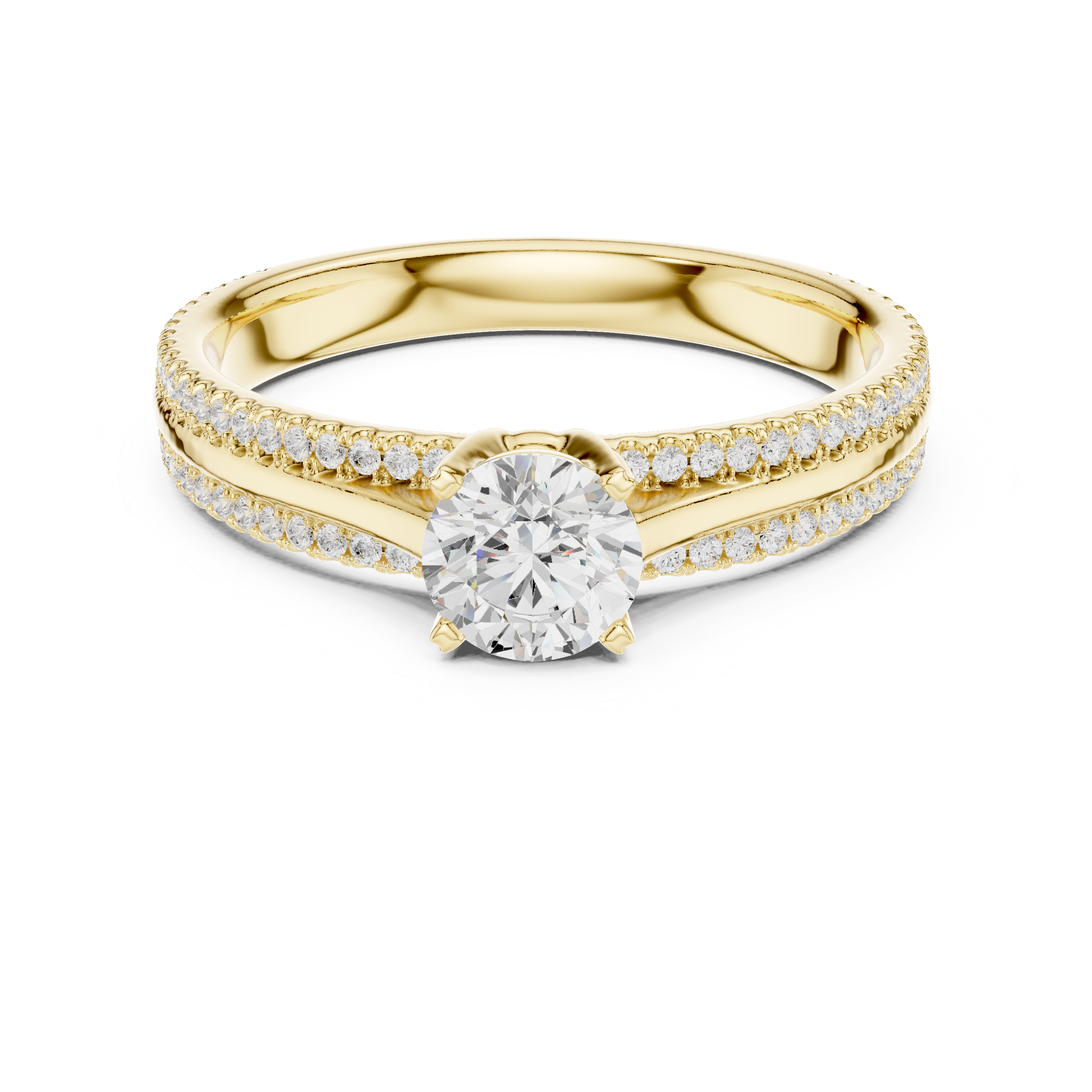 Delicate Round Diamond Ring with Micro Pave Shank