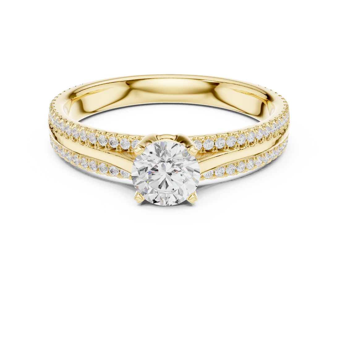 Delicate Round Diamond Ring with Micro Pave Shank