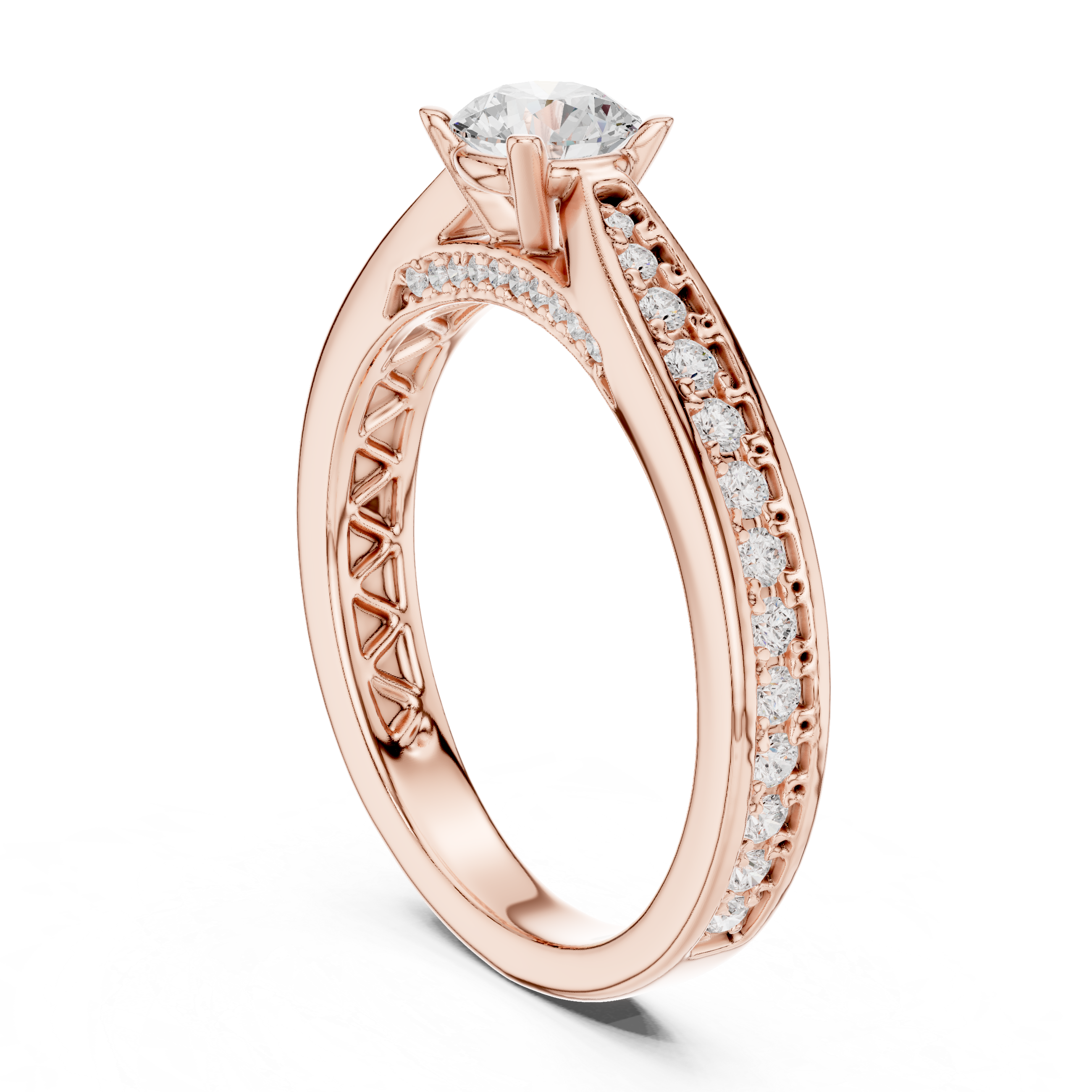 Contemporary Solitaire Ring with Double Band Diamond Accent