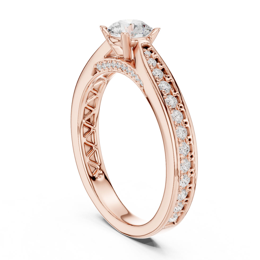 Contemporary Solitaire Ring with Double Band Diamond Accent