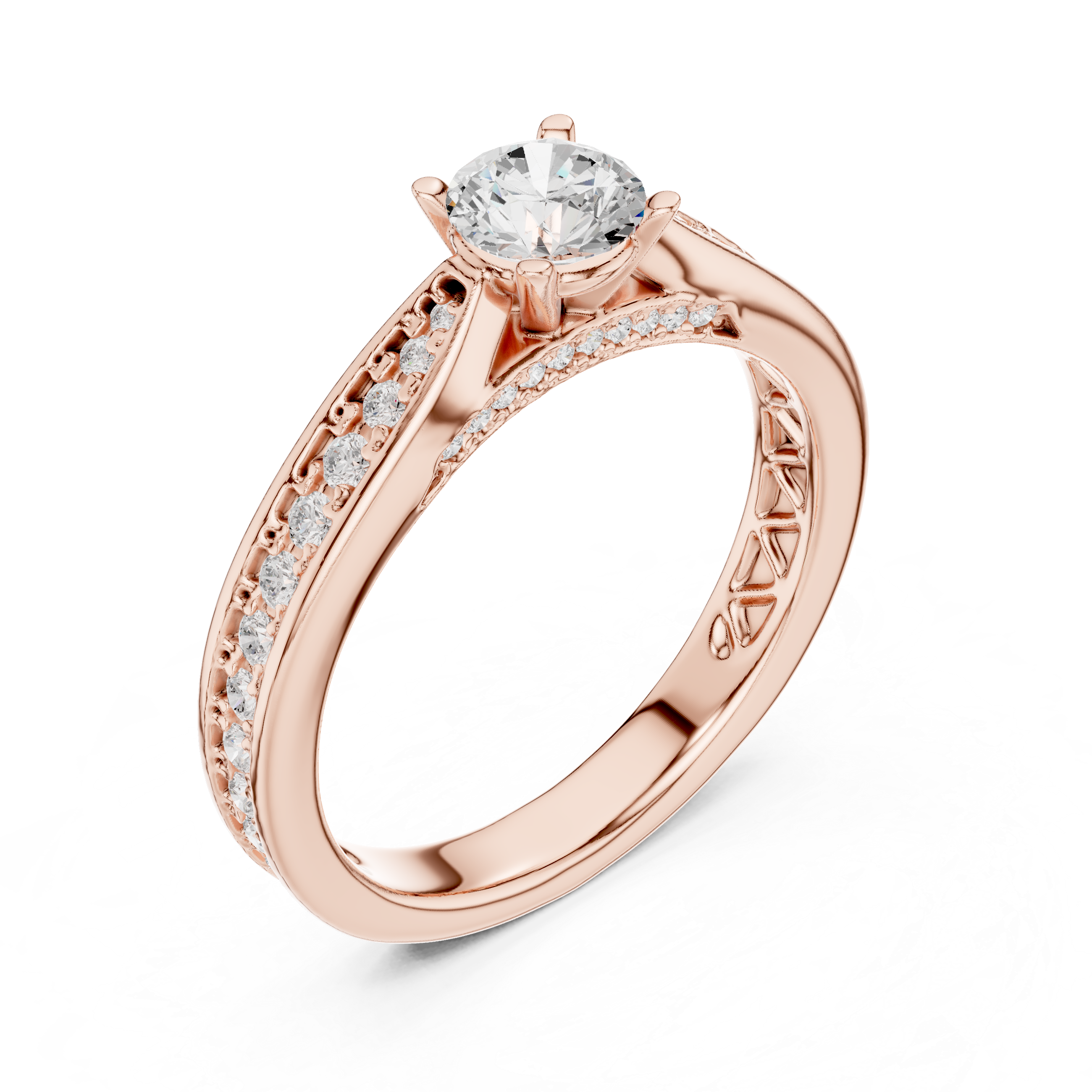 Contemporary Solitaire Ring with Double Band Diamond Accent