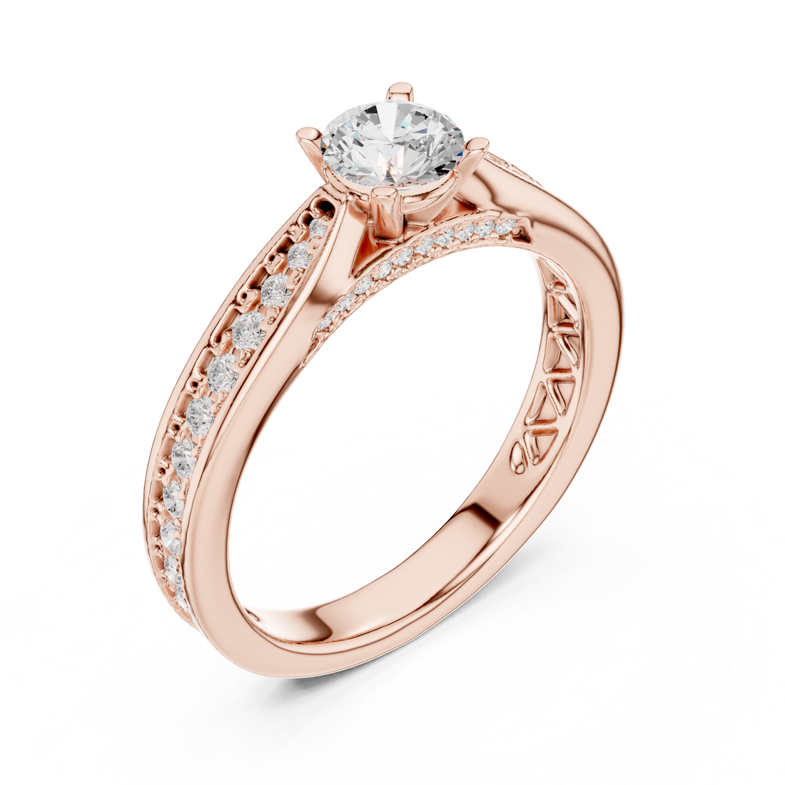 Contemporary Solitaire Ring with Double Band Diamond Accent