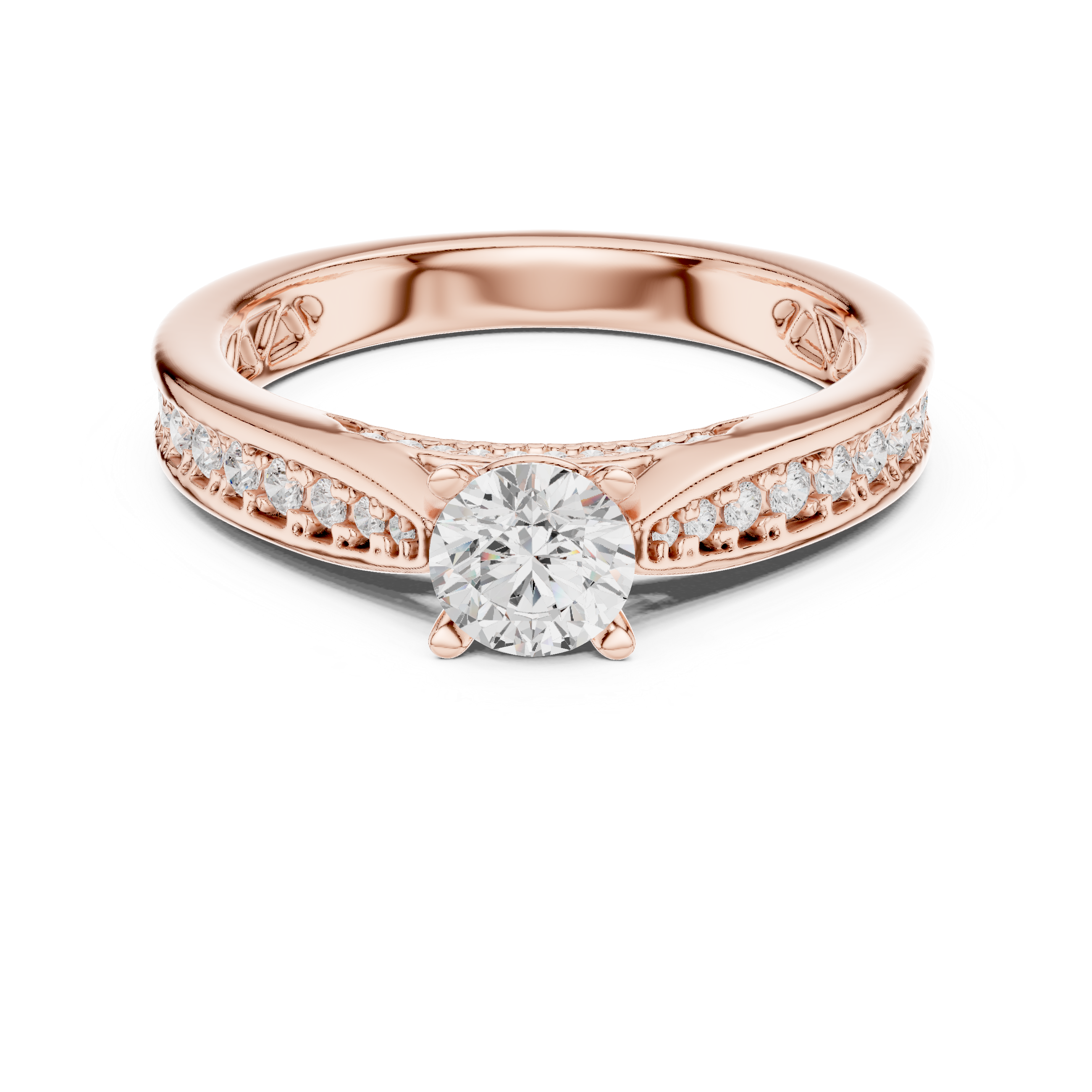 Contemporary Solitaire Ring with Double Band Diamond Accent