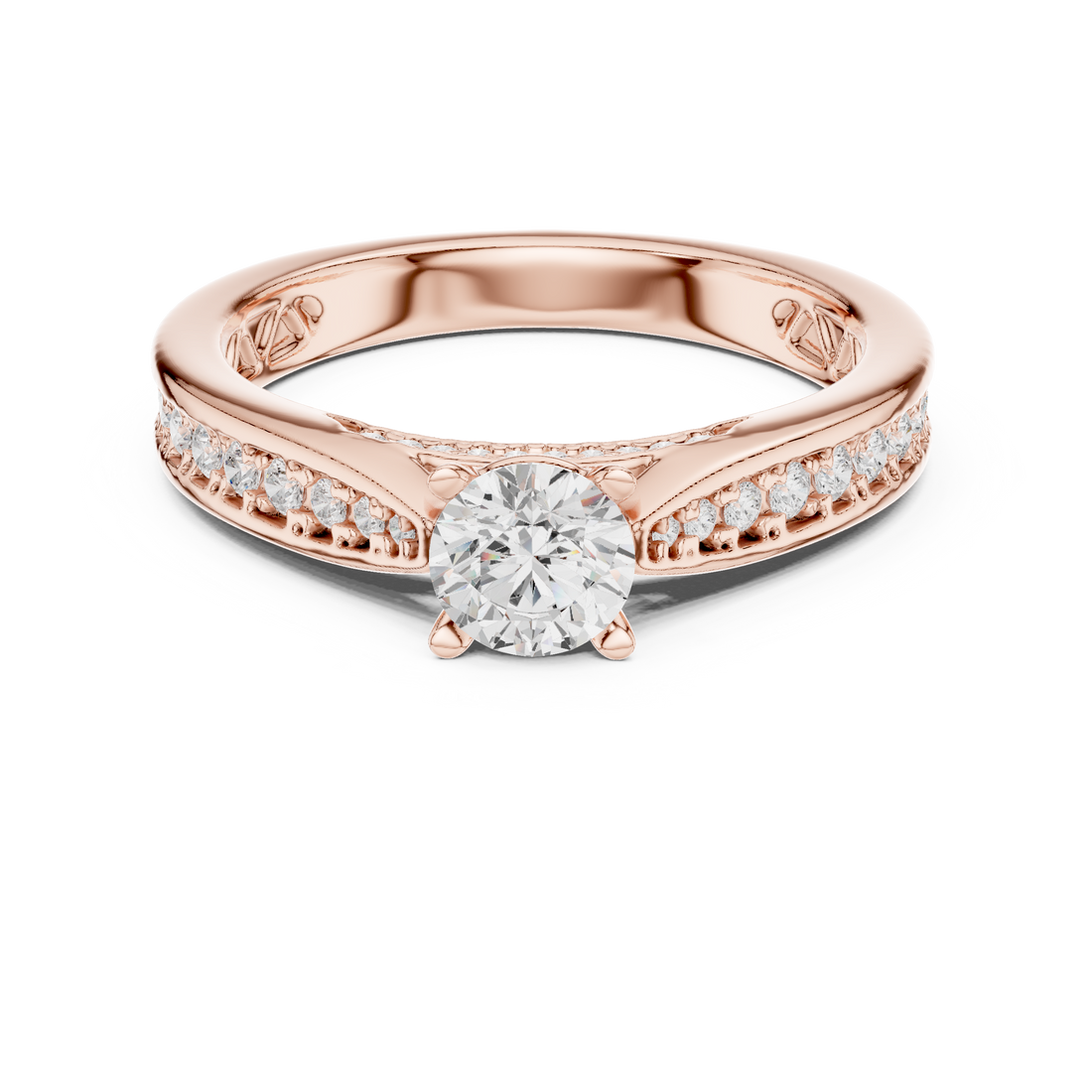 Contemporary Solitaire Ring with Double Band Diamond Accent