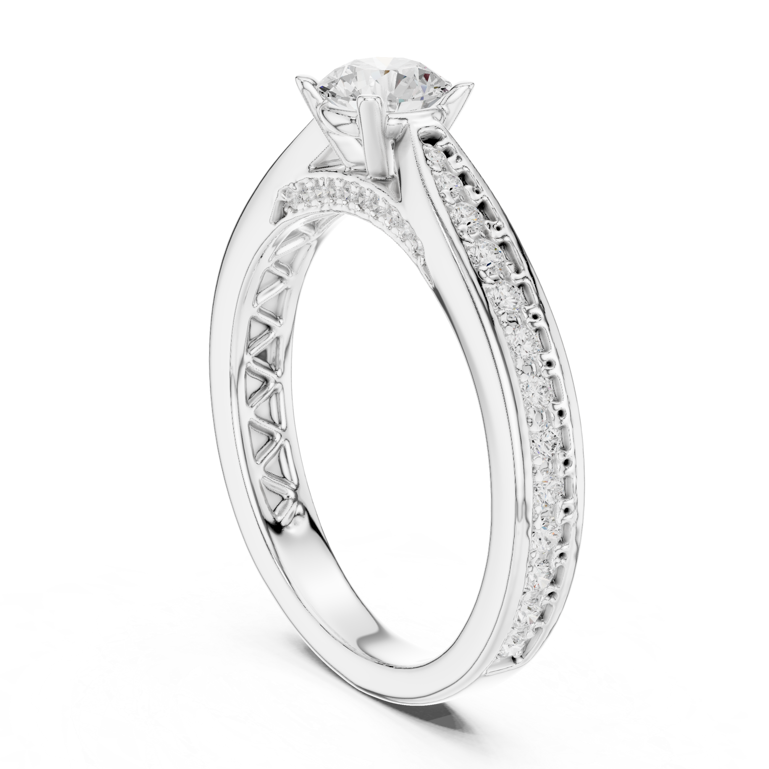 Contemporary Solitaire Ring with Double Band Diamond Accent