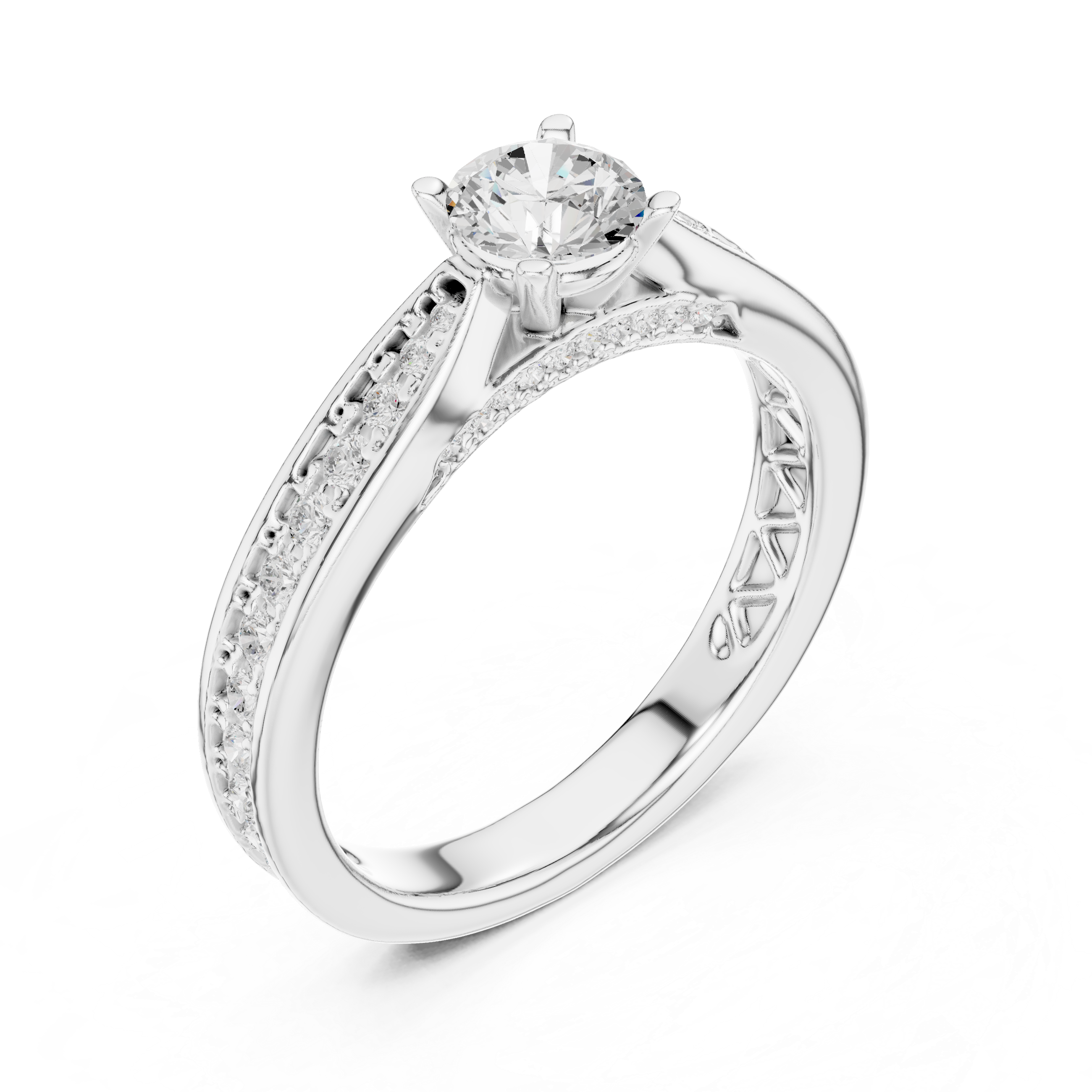 Contemporary Solitaire Ring with Double Band Diamond Accent