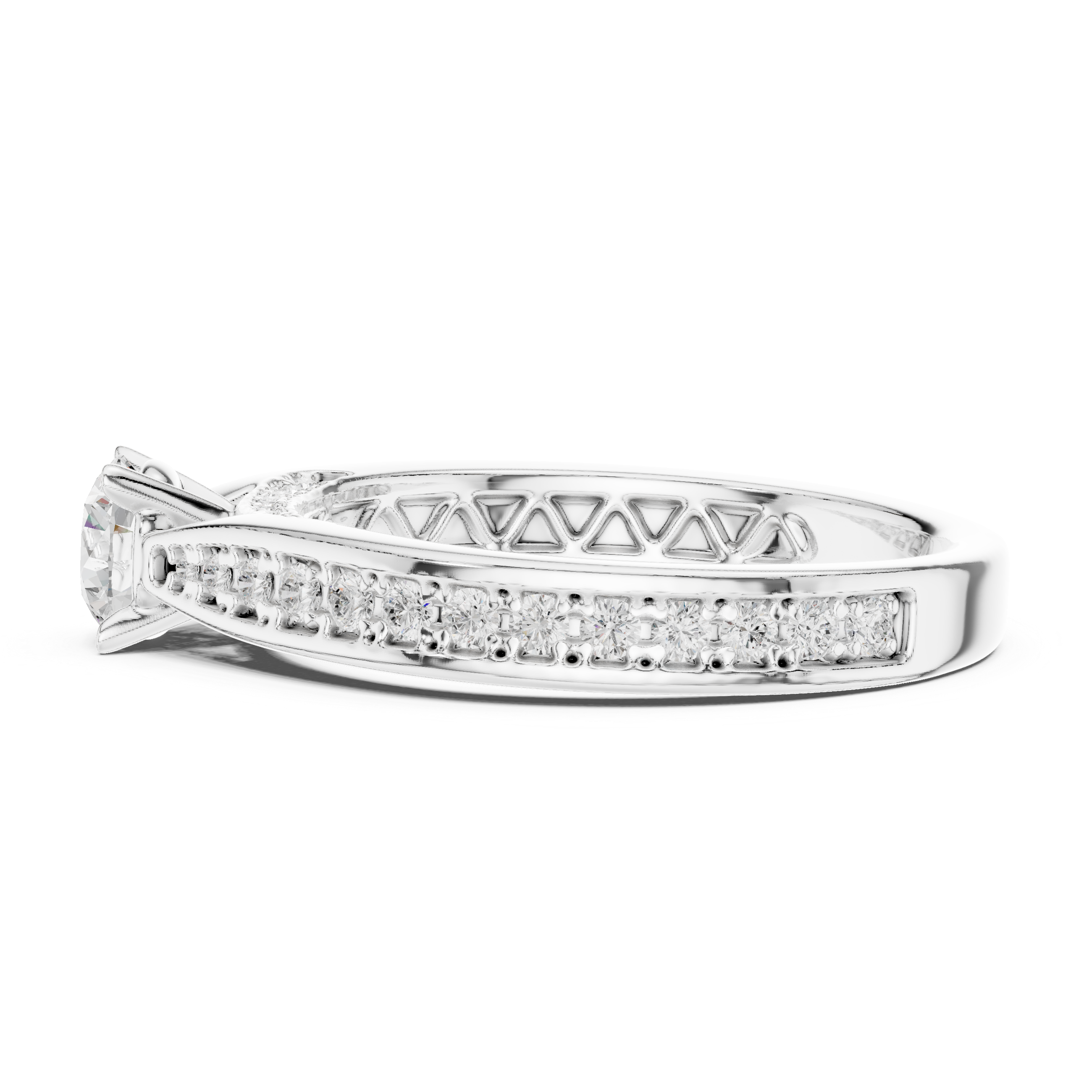 Contemporary Solitaire Ring with Double Band Diamond Accent