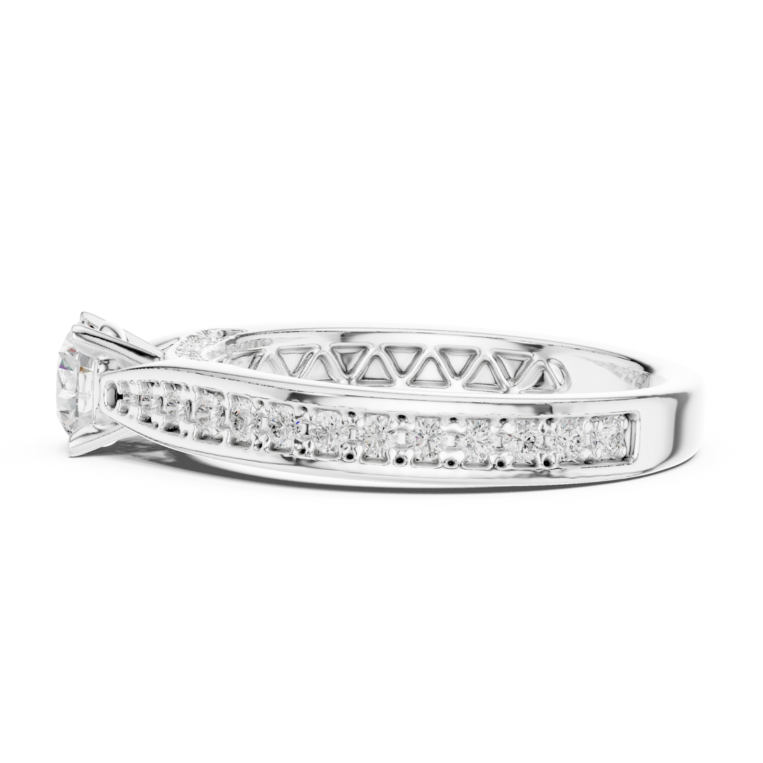 Contemporary Solitaire Ring with Double Band Diamond Accent
