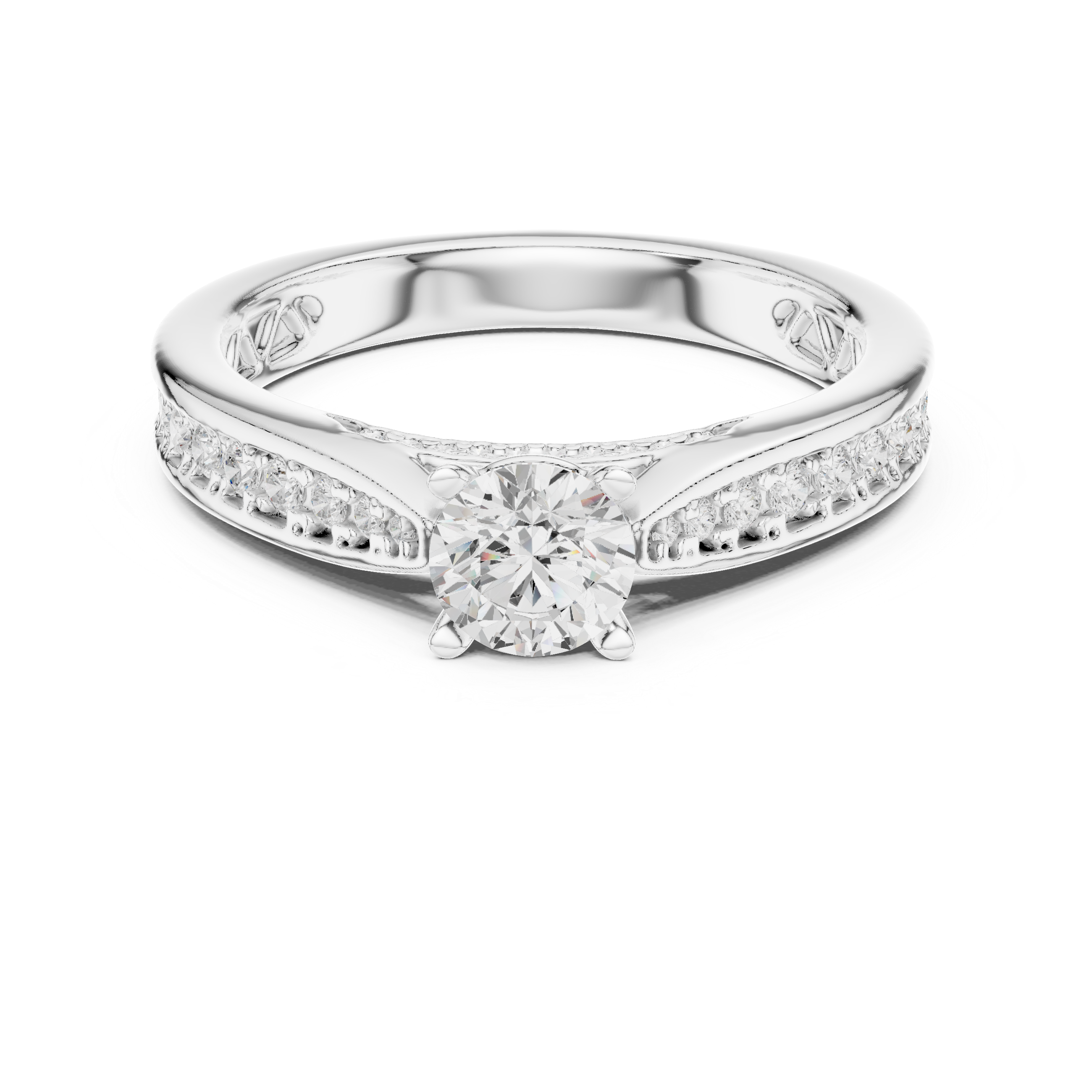 Contemporary Solitaire Ring with Double Band Diamond Accent
