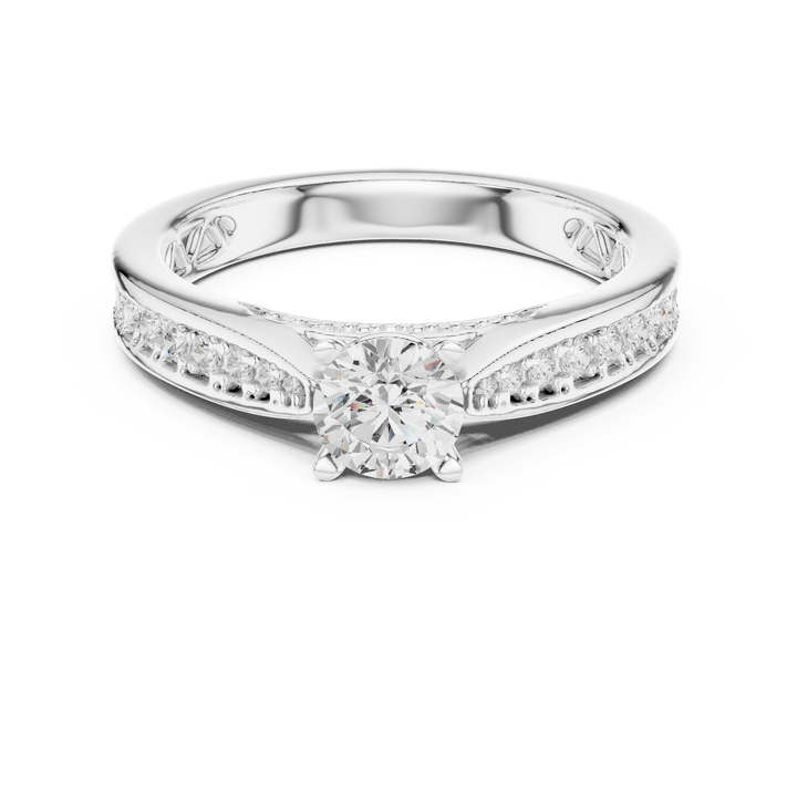 Contemporary Solitaire Ring with Double Band Diamond Accent