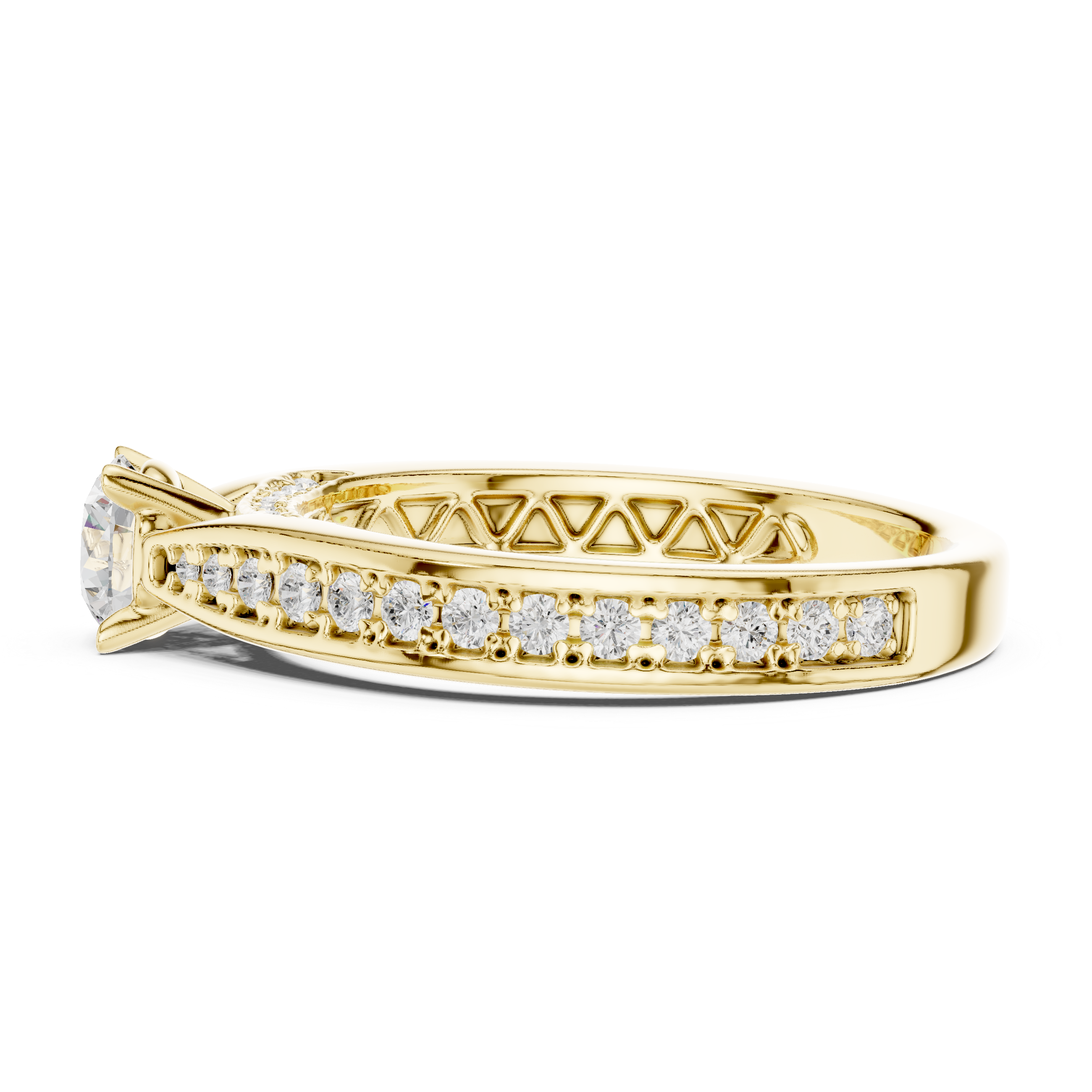 Contemporary Solitaire Ring with Double Band Diamond Accent