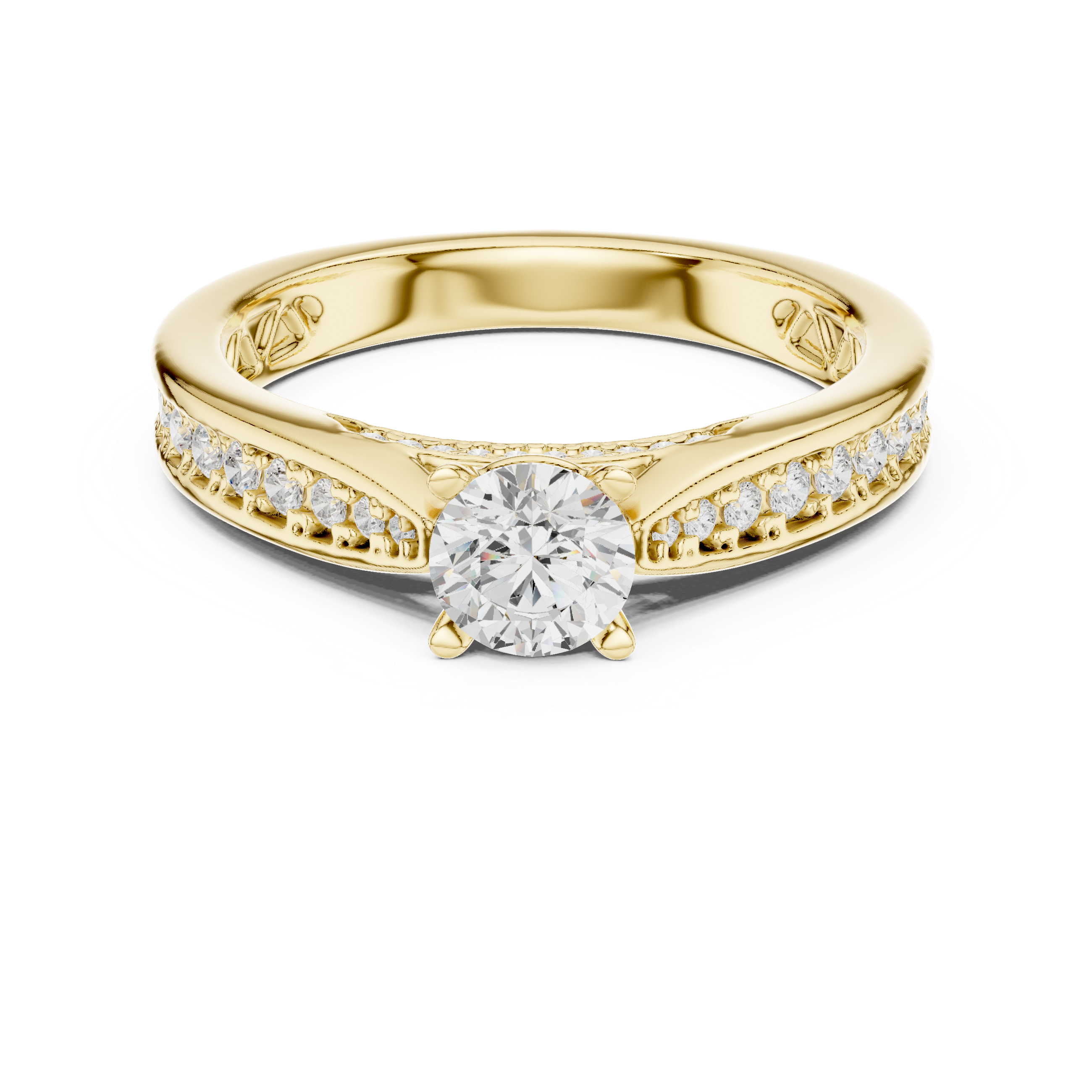 Contemporary Solitaire Ring with Double Band Diamond Accent