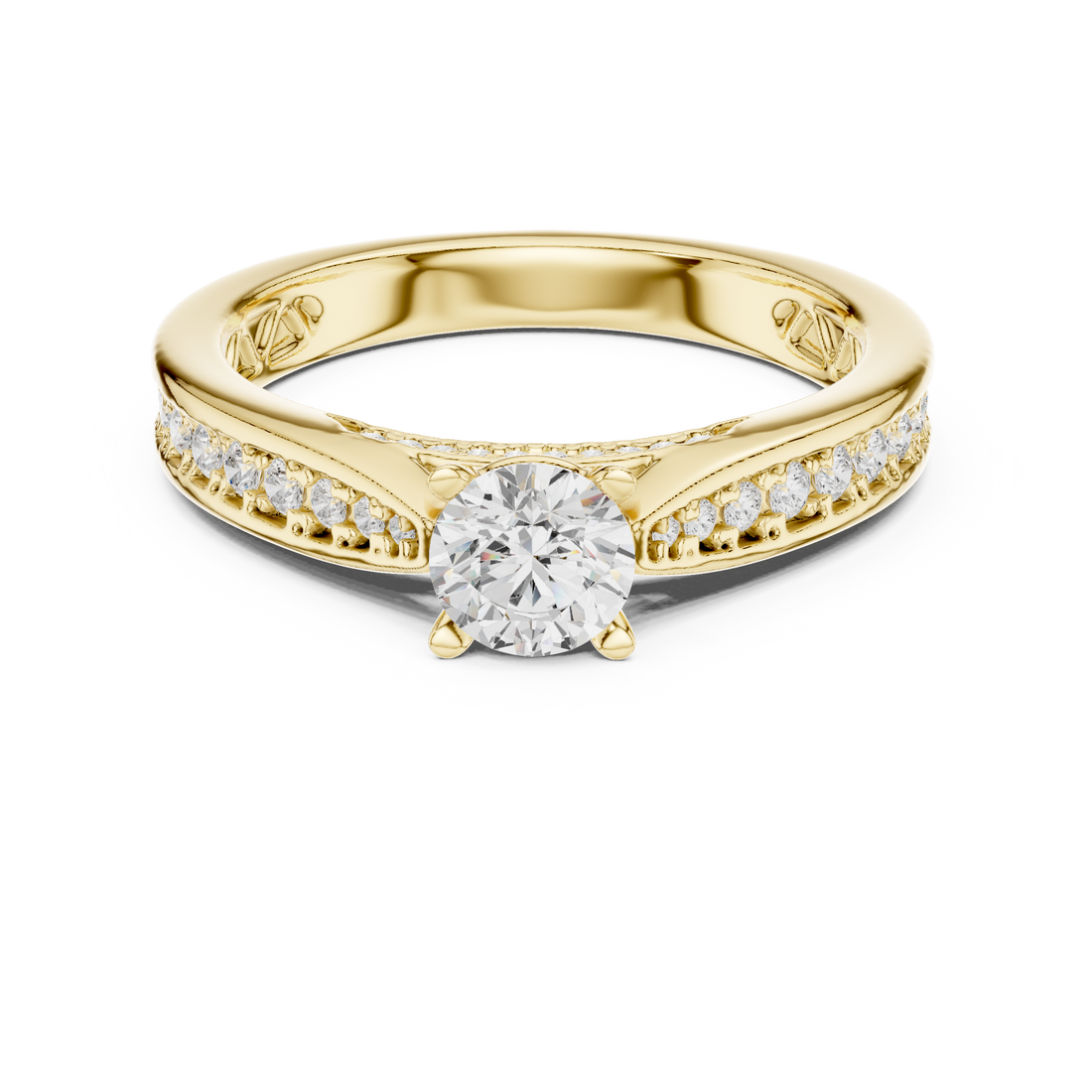 Contemporary Solitaire Ring with Double Band Diamond Accent