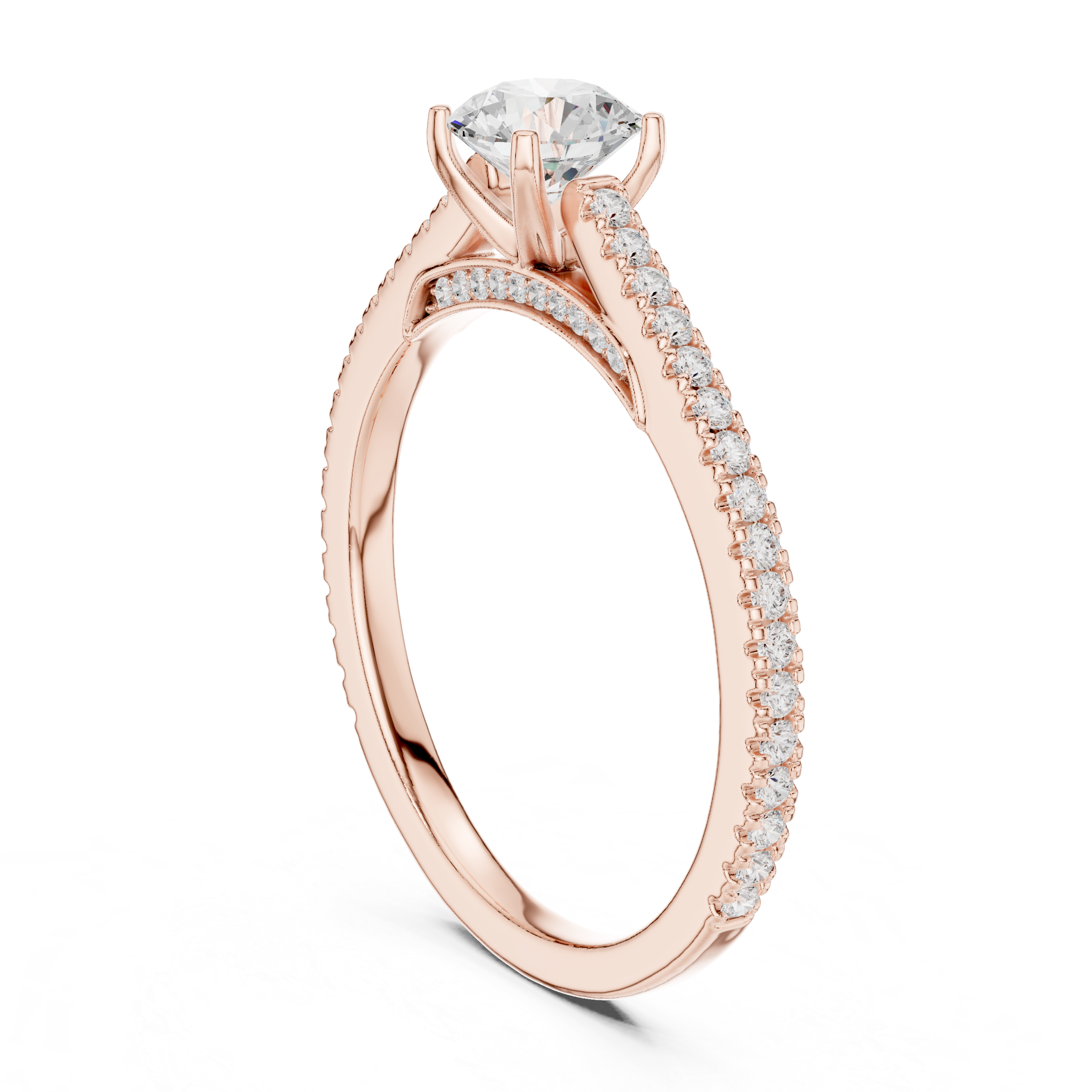 Premium Round Cut Engagement Ring with Side Diamond Accents