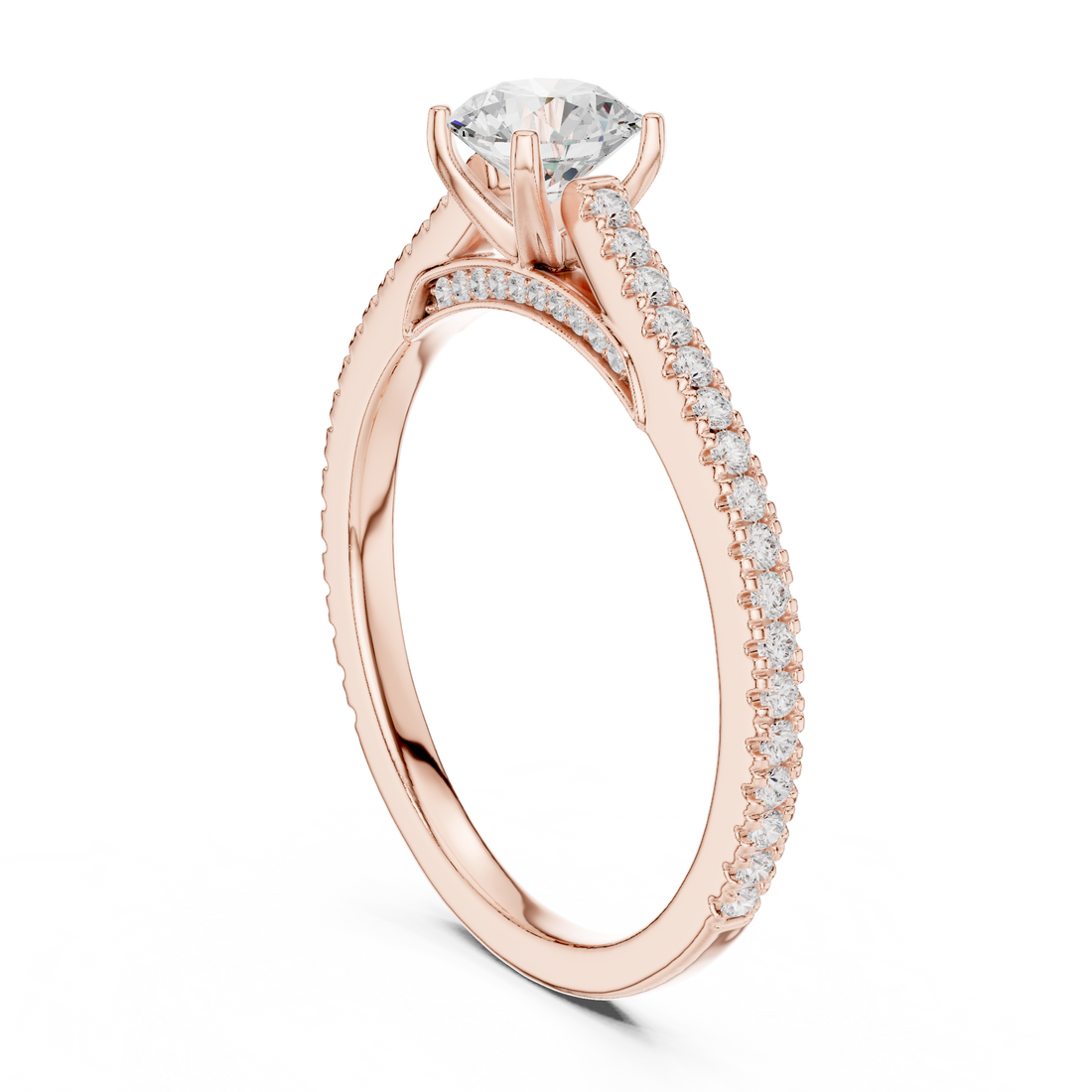 Premium Round Cut Engagement Ring with Side Diamond Accents
