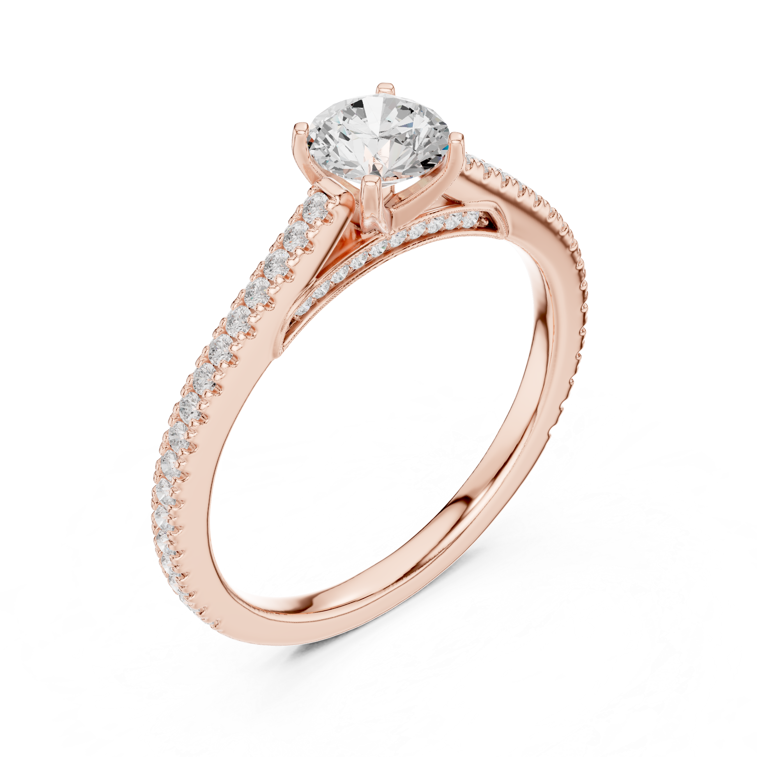 Premium Round Cut Engagement Ring with Side Diamond Accents