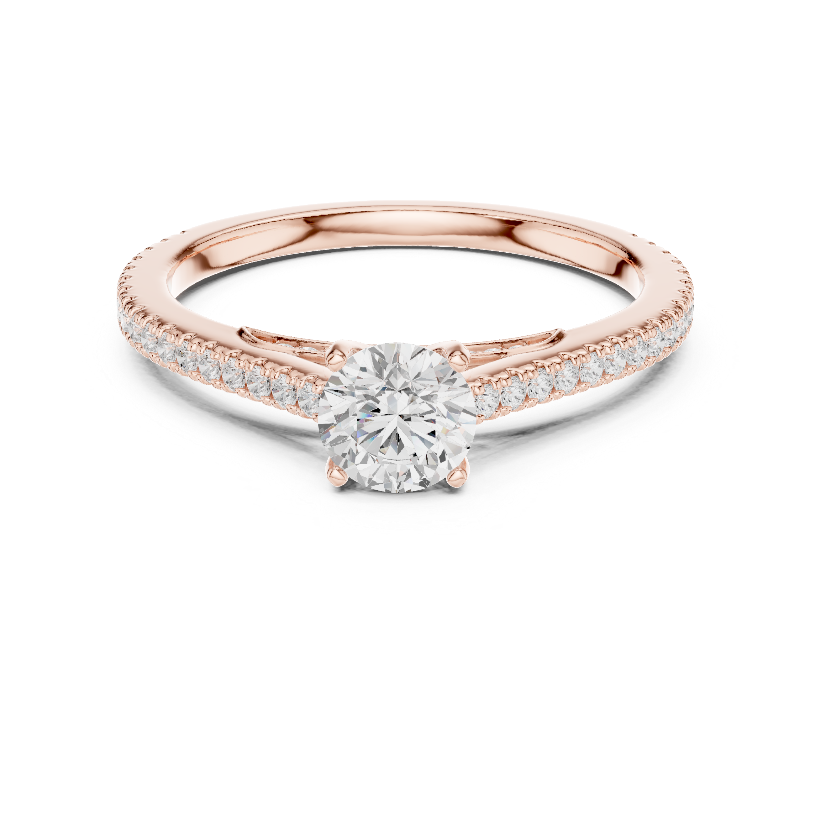 Premium Round Cut Engagement Ring with Side Diamond Accents
