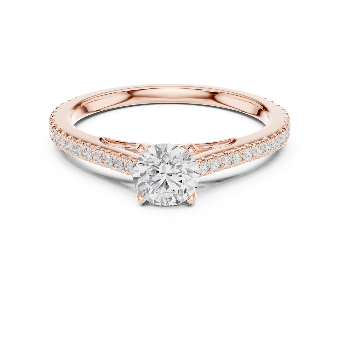 Premium Round Cut Engagement Ring with Side Diamond Accents