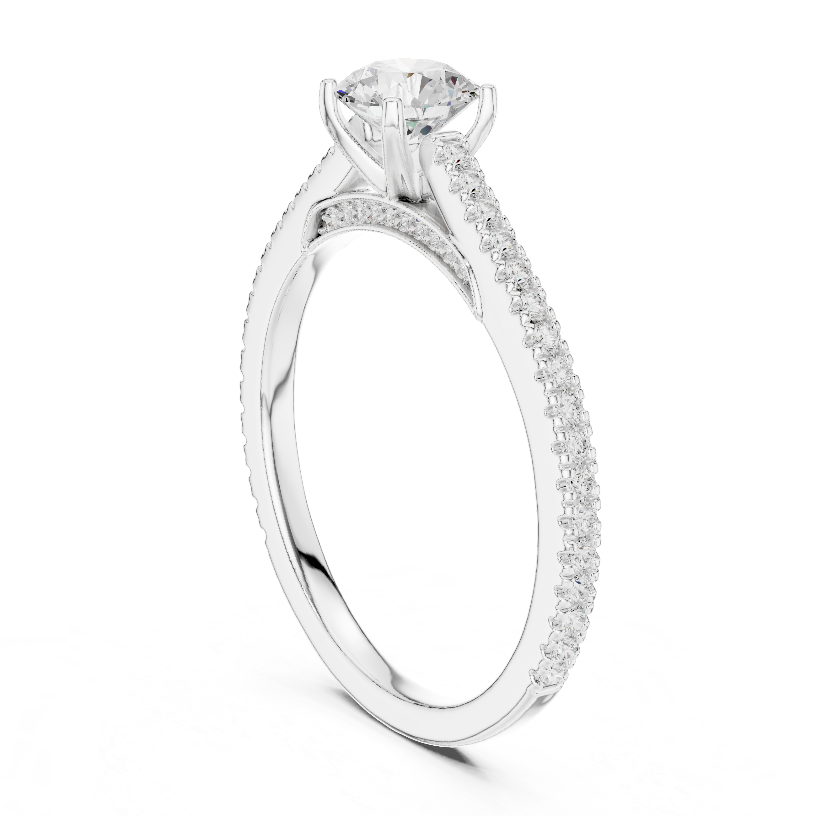 Premium Round Cut Engagement Ring with Side Diamond Accents