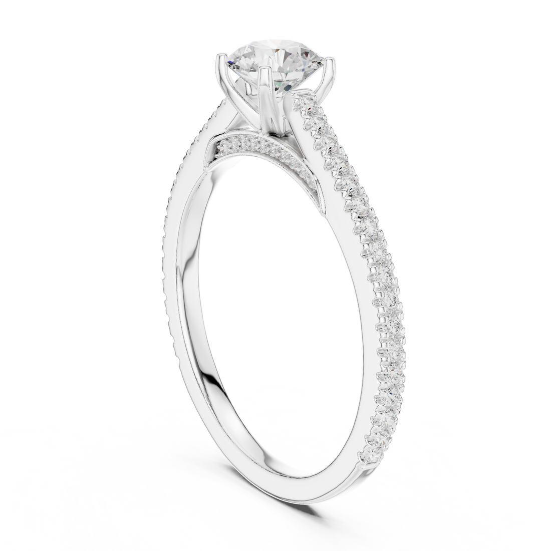 Premium Round Cut Engagement Ring with Side Diamond Accents