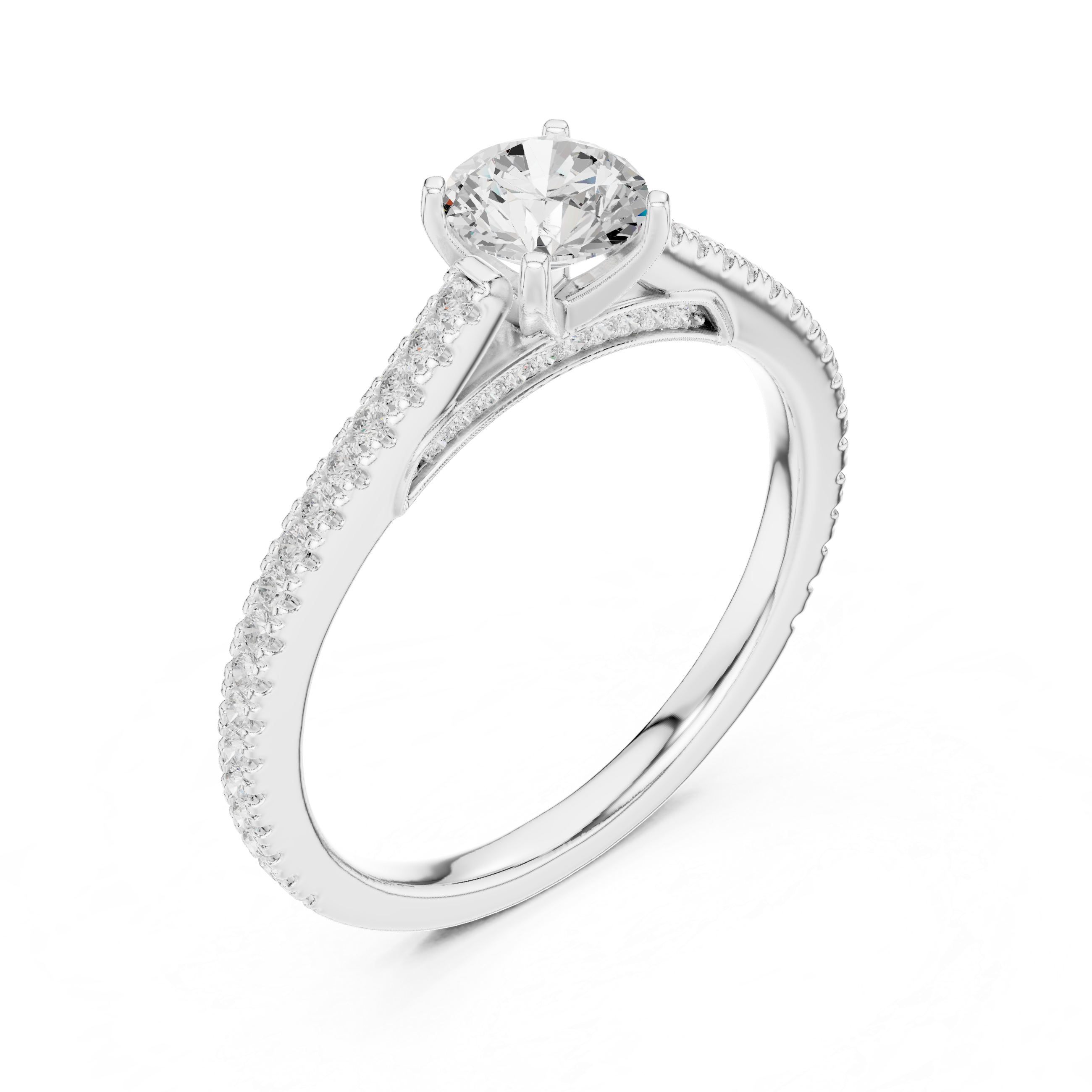 Premium Round Cut Engagement Ring with Side Diamond Accents