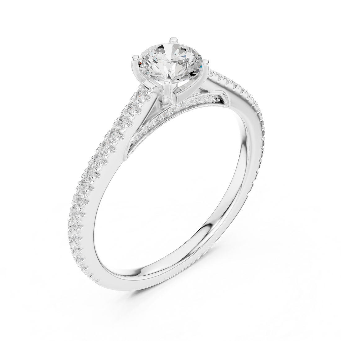 Premium Round Cut Engagement Ring with Side Diamond Accents